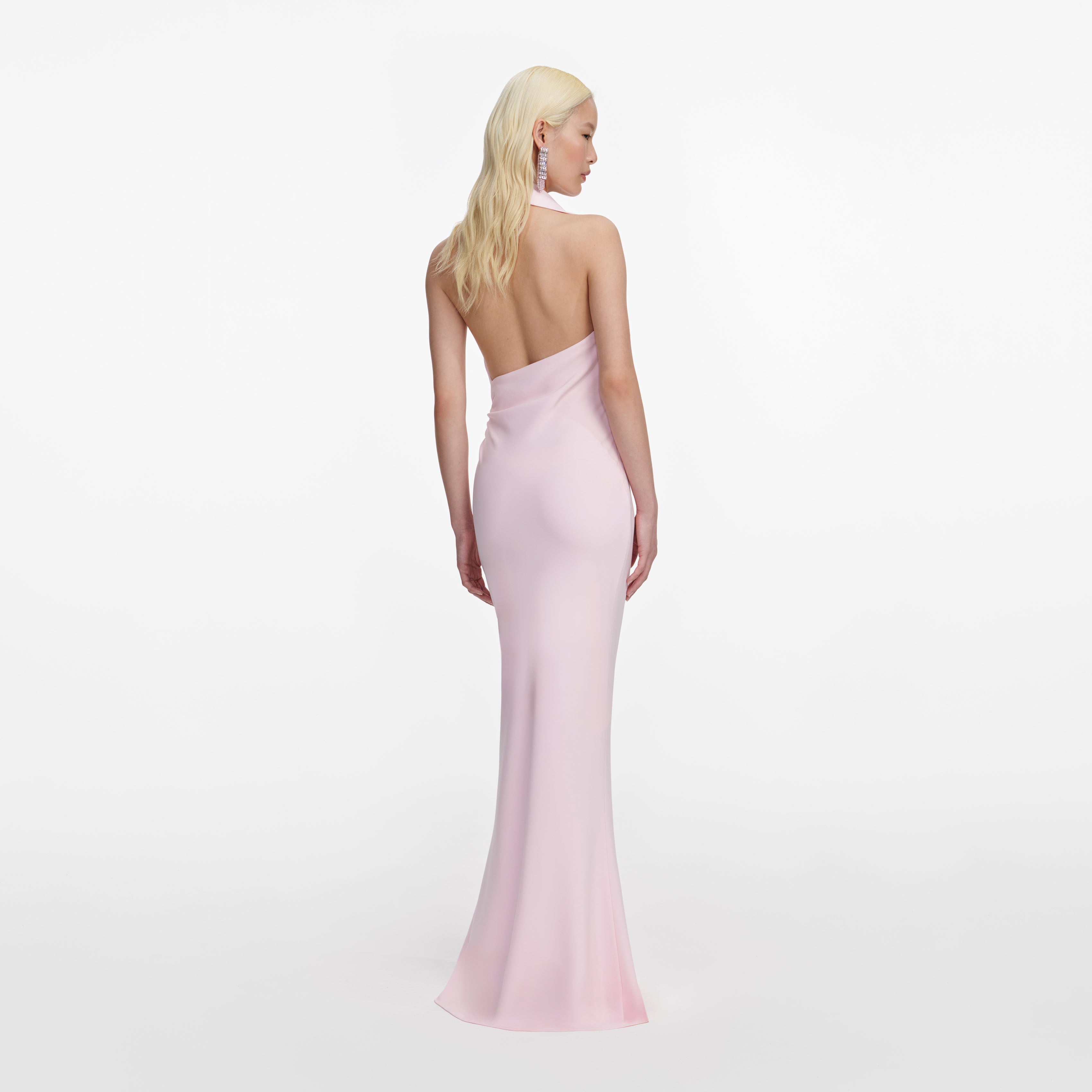 Self Portrait Pink Crepe Halter Maxi Kleid Rosa Crepe