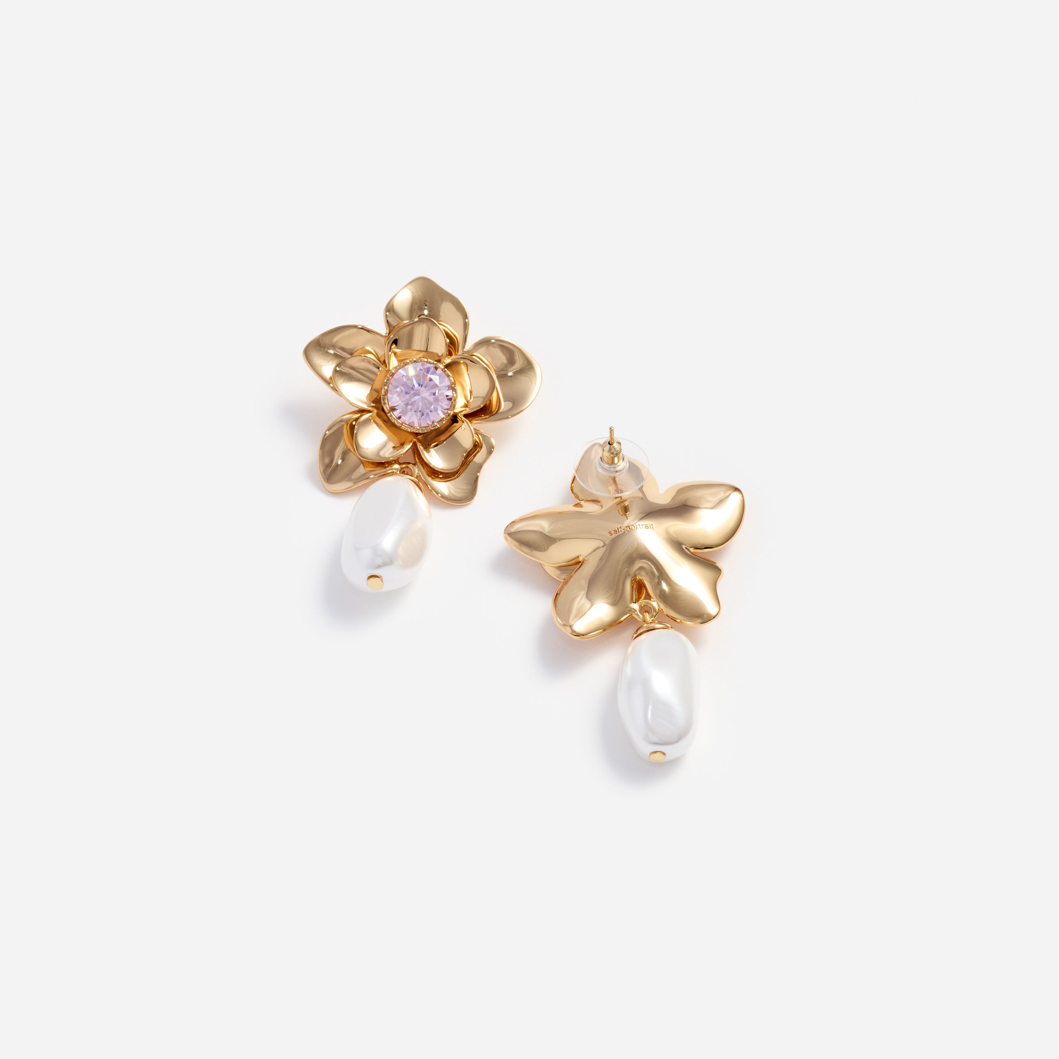 Self Portrait Gold Flower Ohrringe Pink Kristall Gold