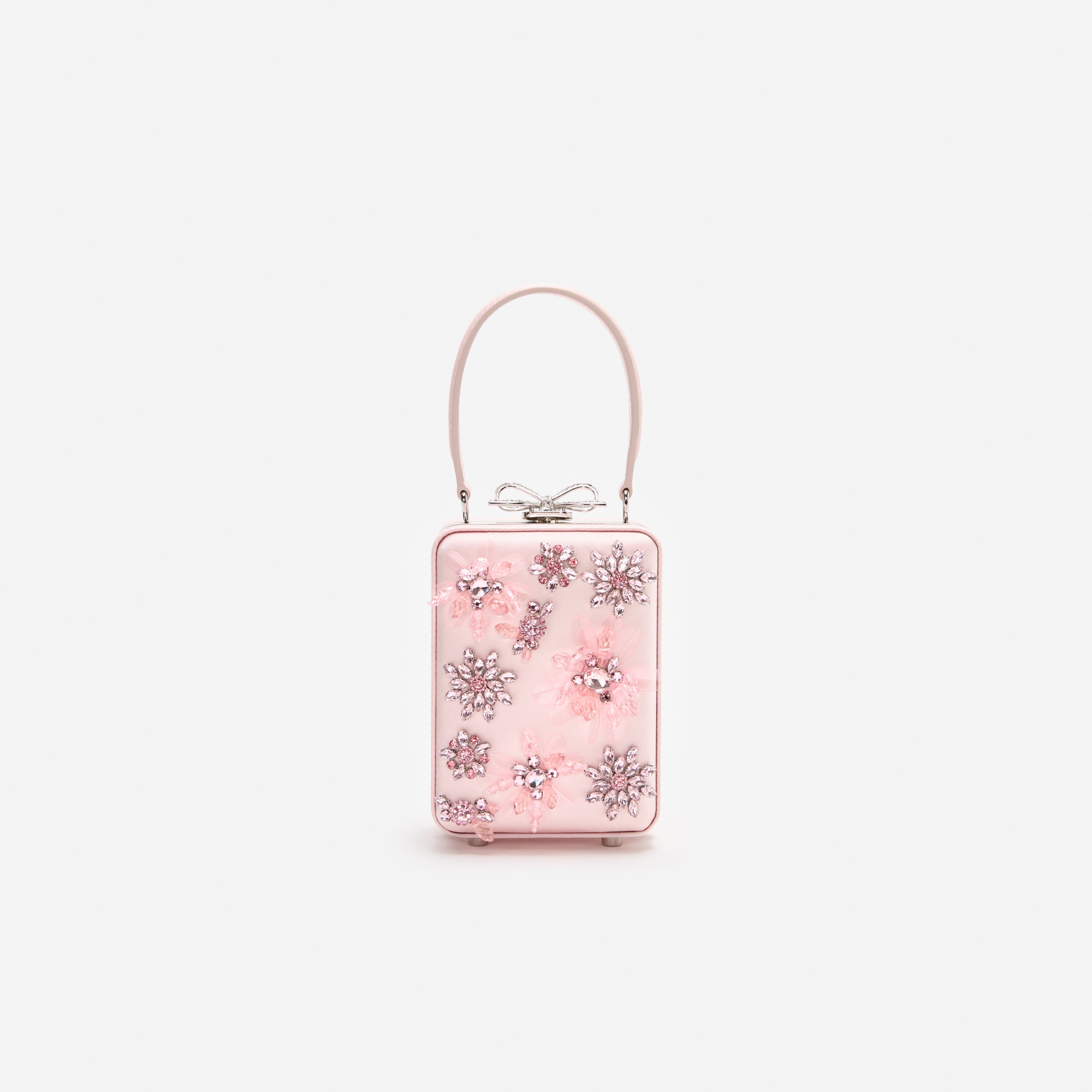 Self Portrait Pink Satin Floral Beaded Micro Handtasche Rosa