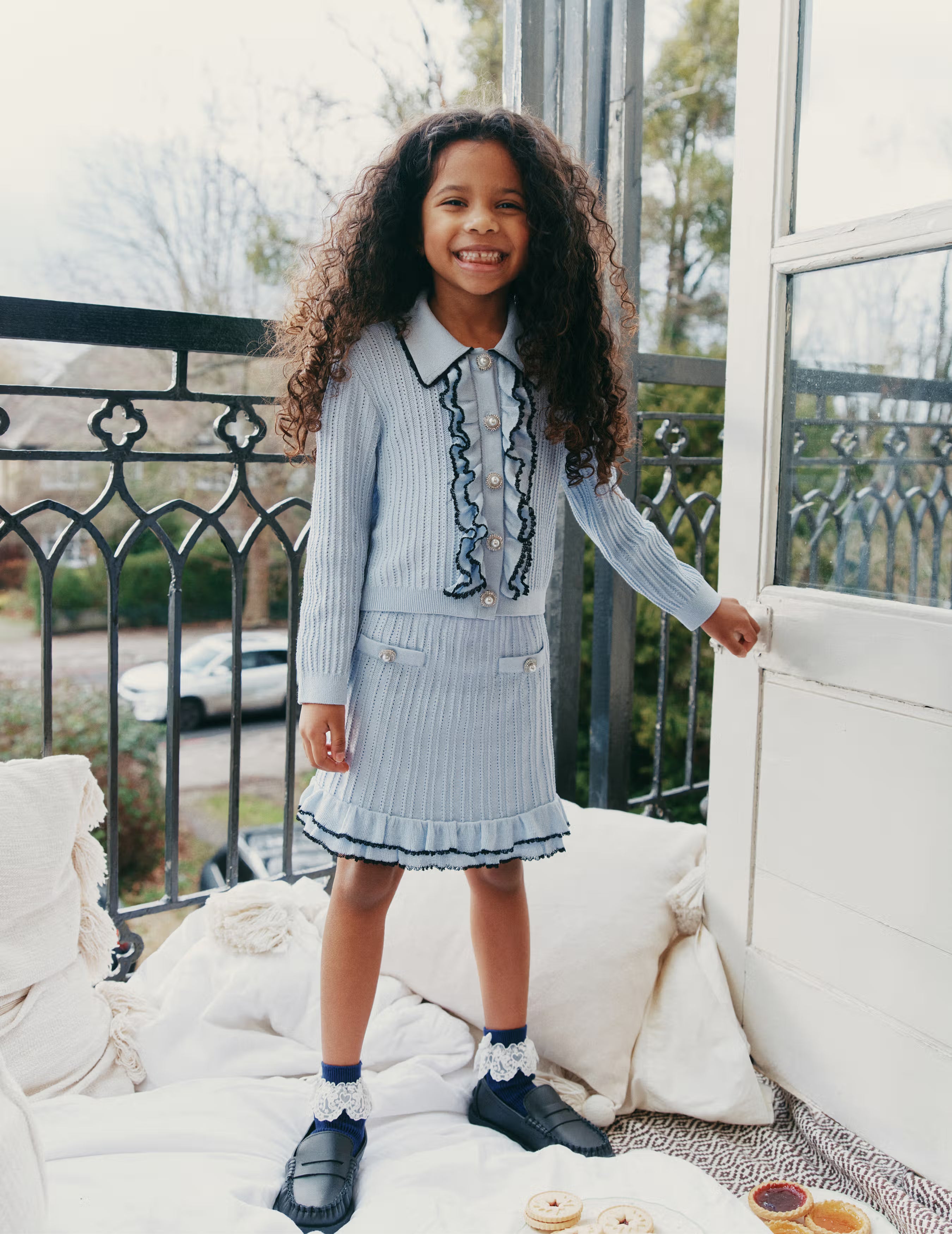 Self Portrait Blue Frill Trim Knit Skirt Strickrock 5/6