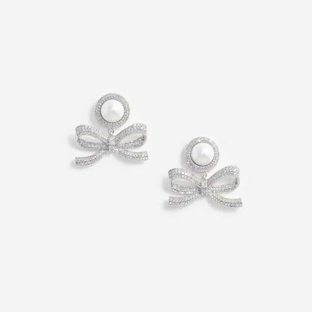 Self Portrait Jewellery Silver Pearl Bow Drop Ohrringe Silber Perle
