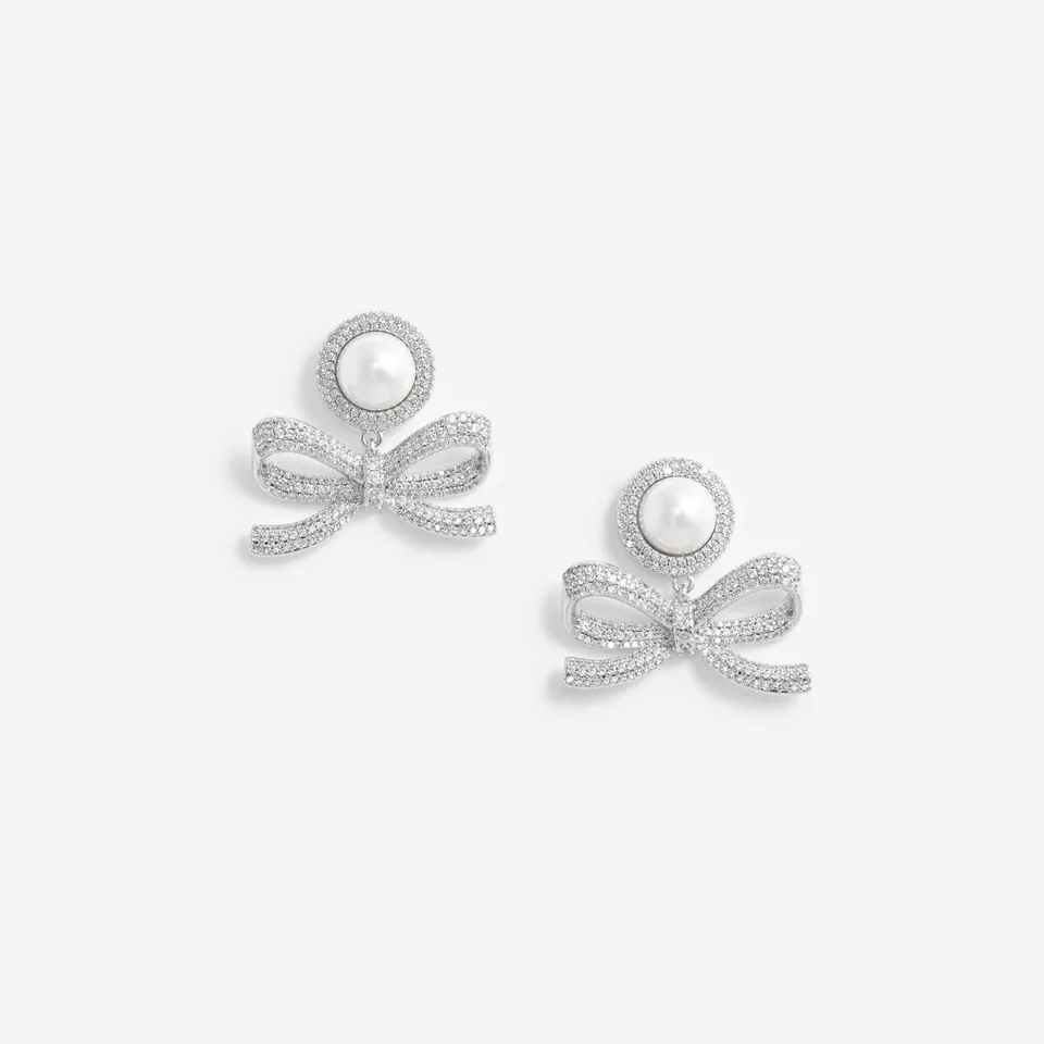 Self Portrait Jewellery Silver Pearl Bow Drop Ohrringe Silber Perle