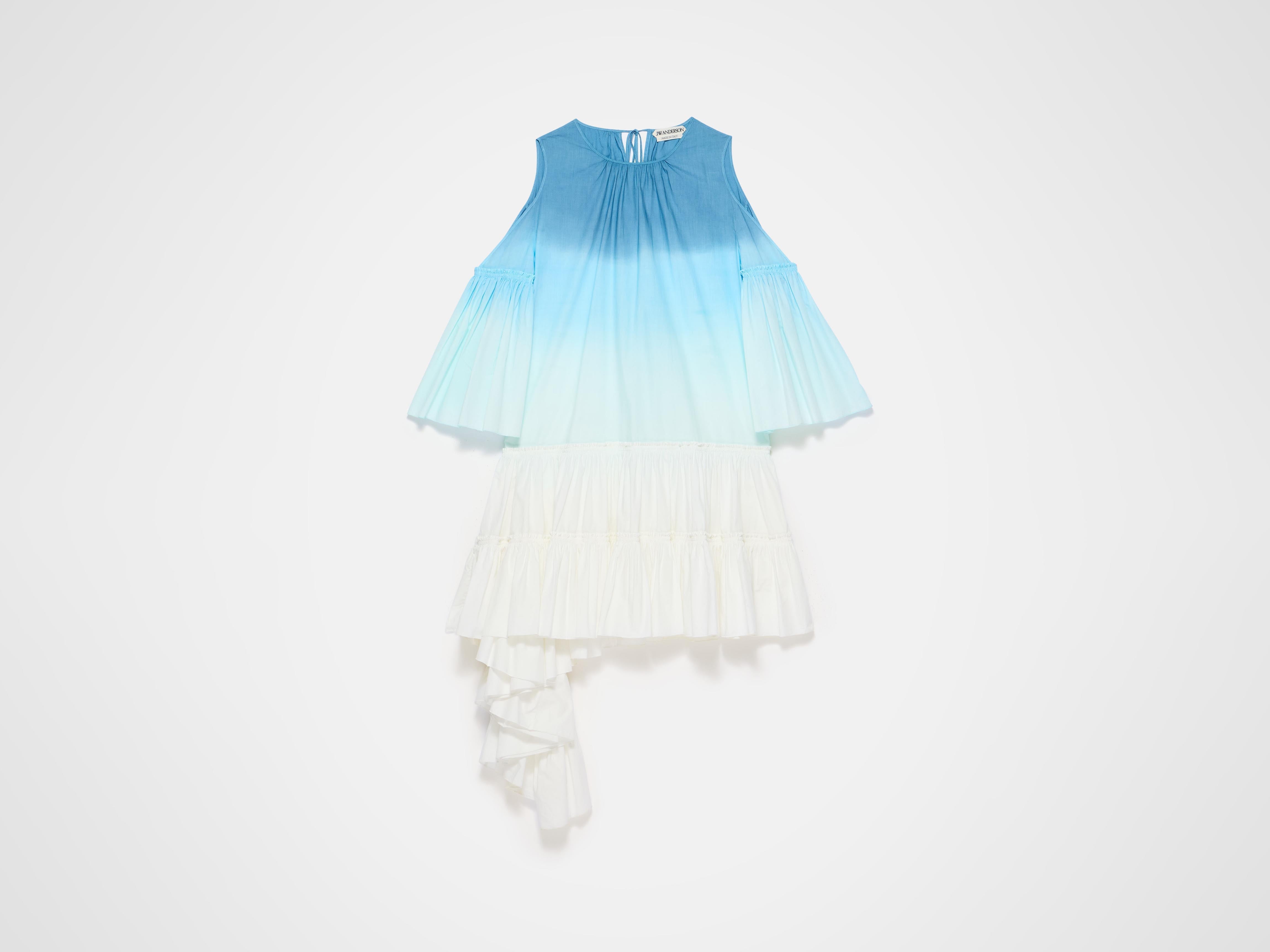 J.W.Anderson Dip Dye Ruffle Kleid Weiß Blau Baumwolle