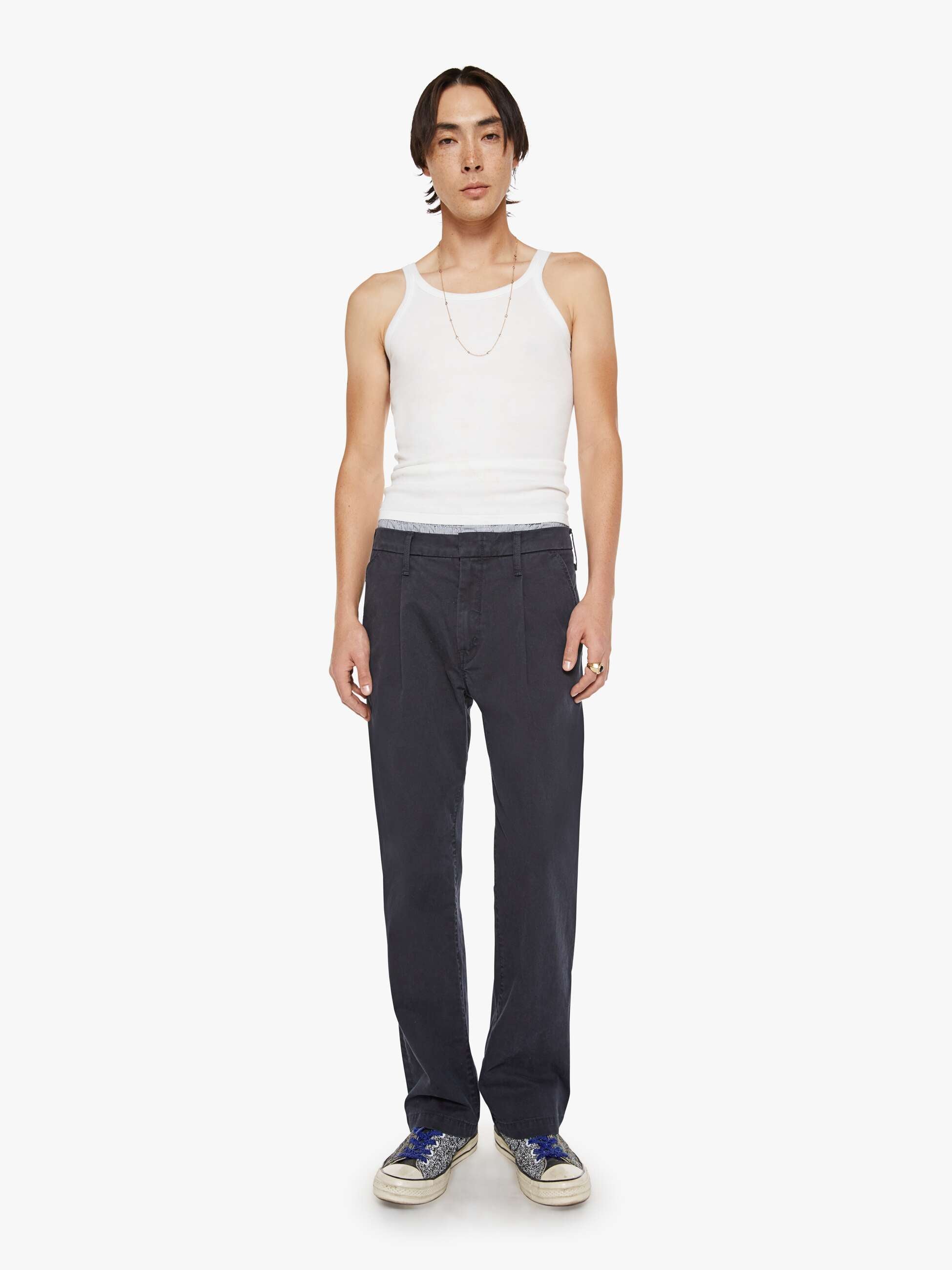 Mother The Pleated Big Shot Prep Hose Navy Stretch