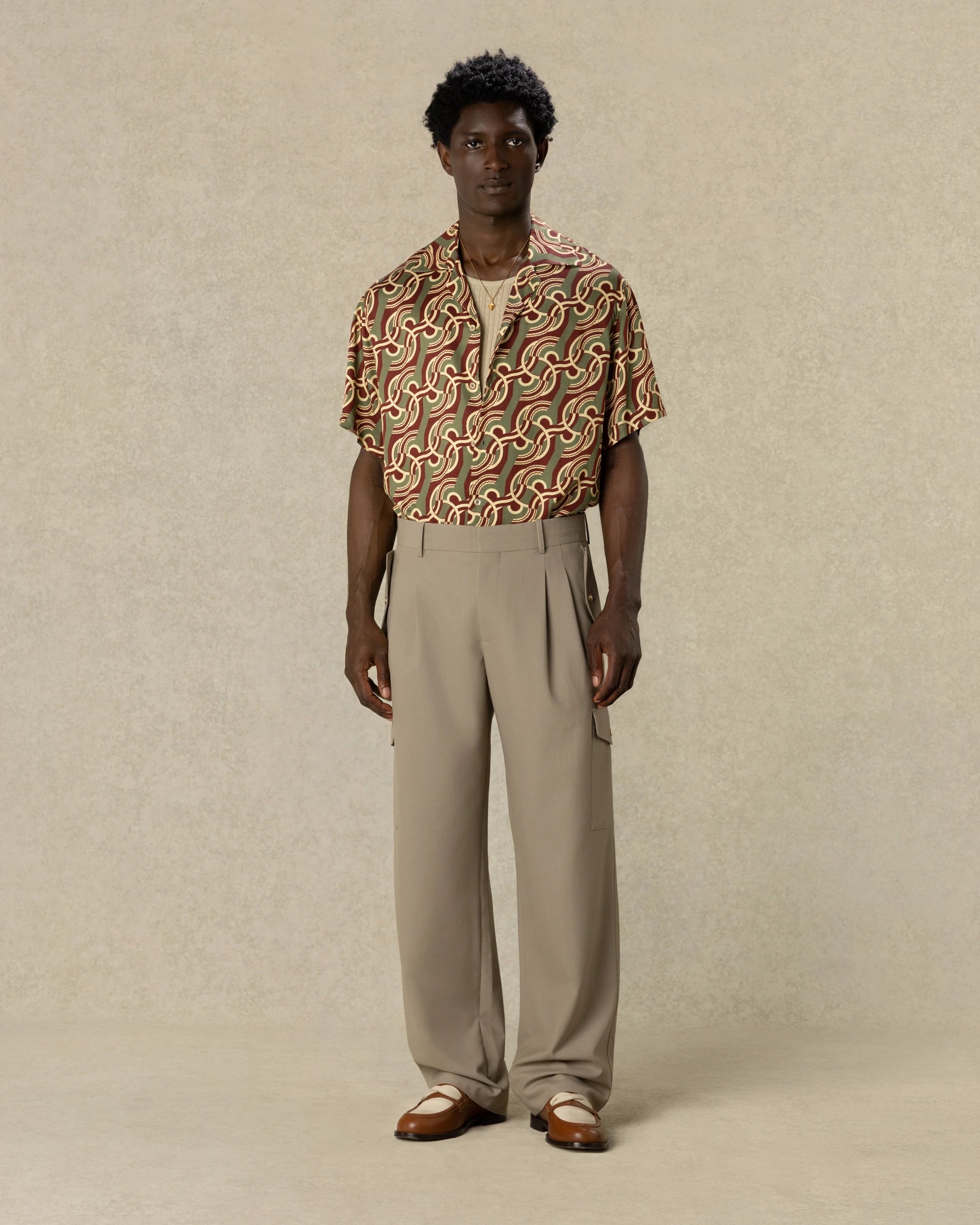 Drôle De Monsieur Chain Link Monogram Hemd Khaki Viskose