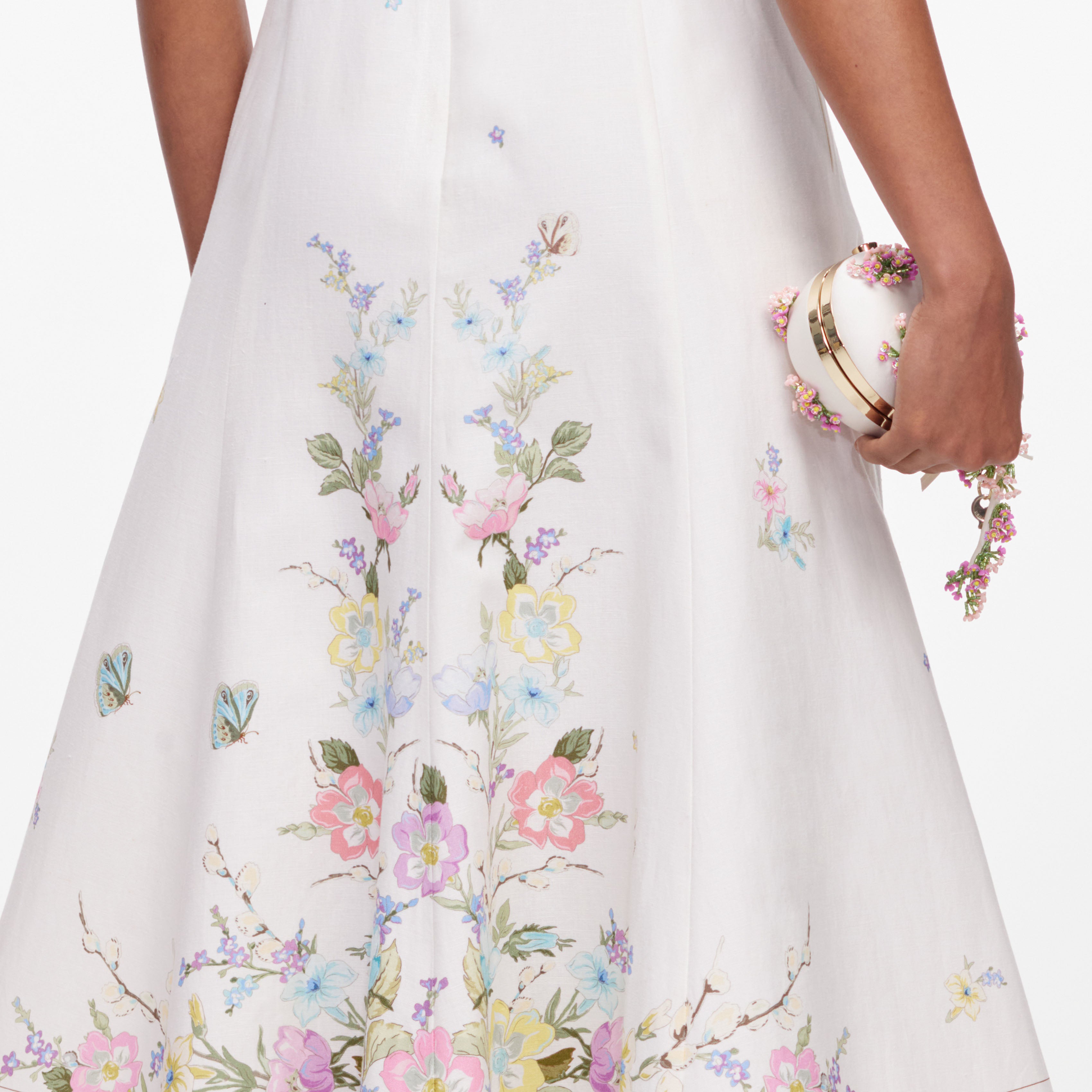Self Portrait White Floral Leinen Midikleid Weiß