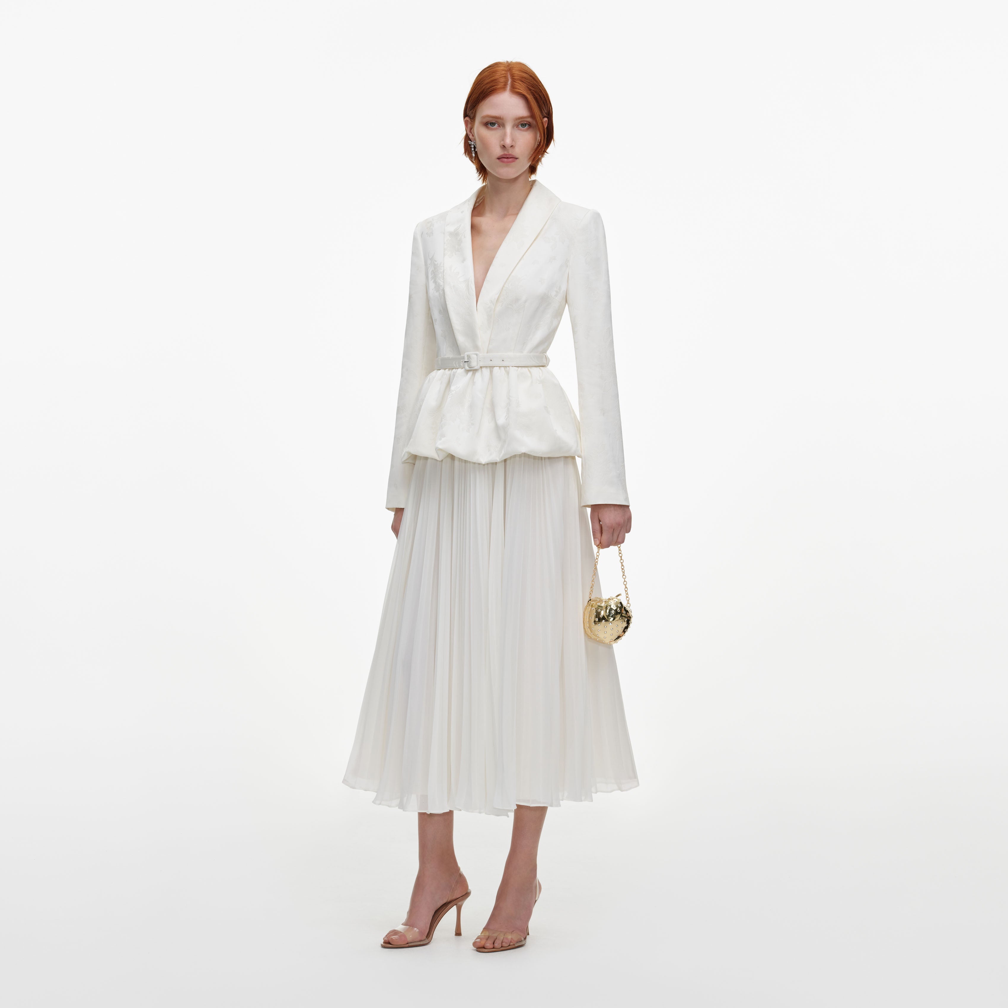 Self Portrait Cream Jacquard Midi-Kleid creme 2-in-1