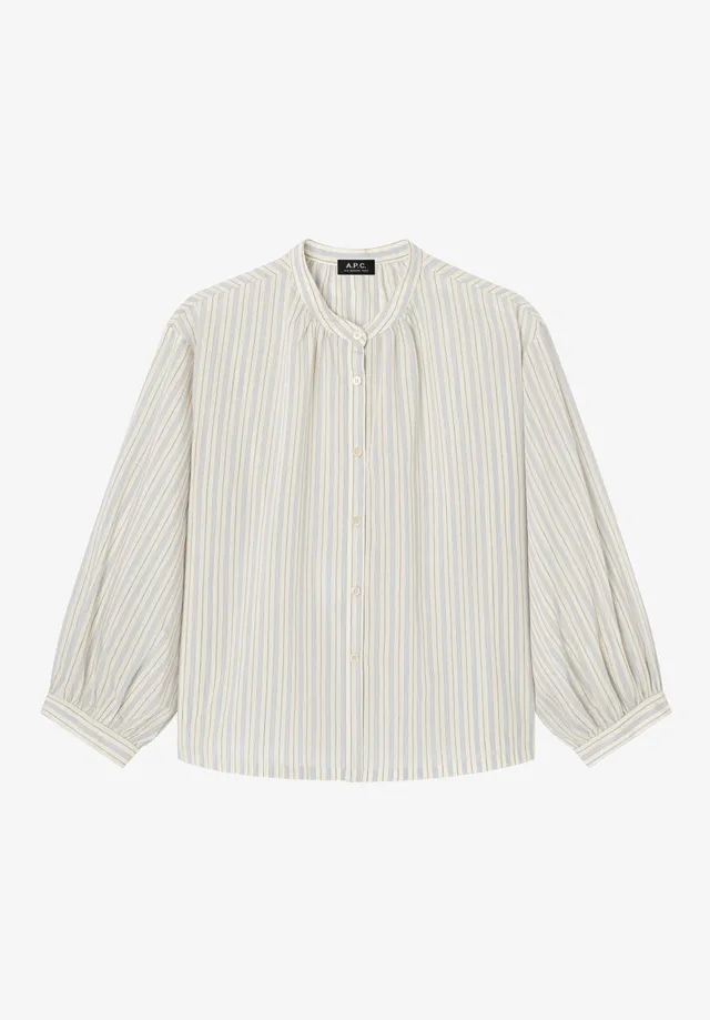 A.P.C. Bluse Ecru Stehkragen Perlmuttknöpfe