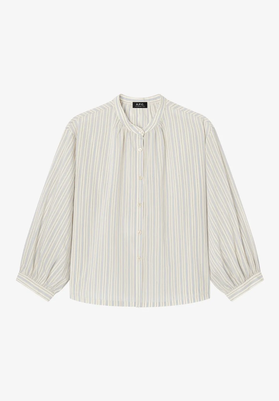 A.P.C. Bluse Ecru Stehkragen Perlmuttknöpfe