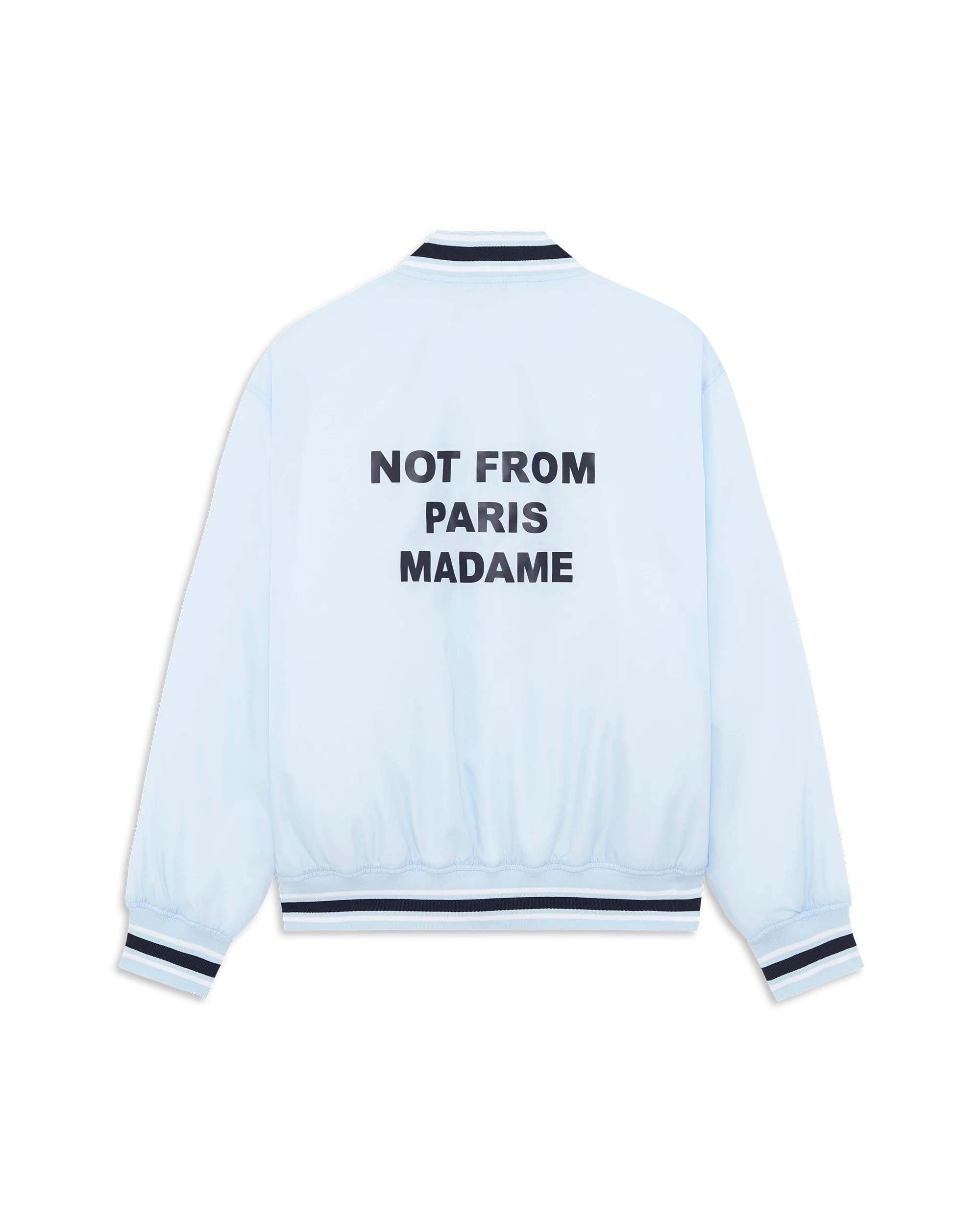 Drôle De Monsieur Slogan Nylon Bomber Jacke Hellblau