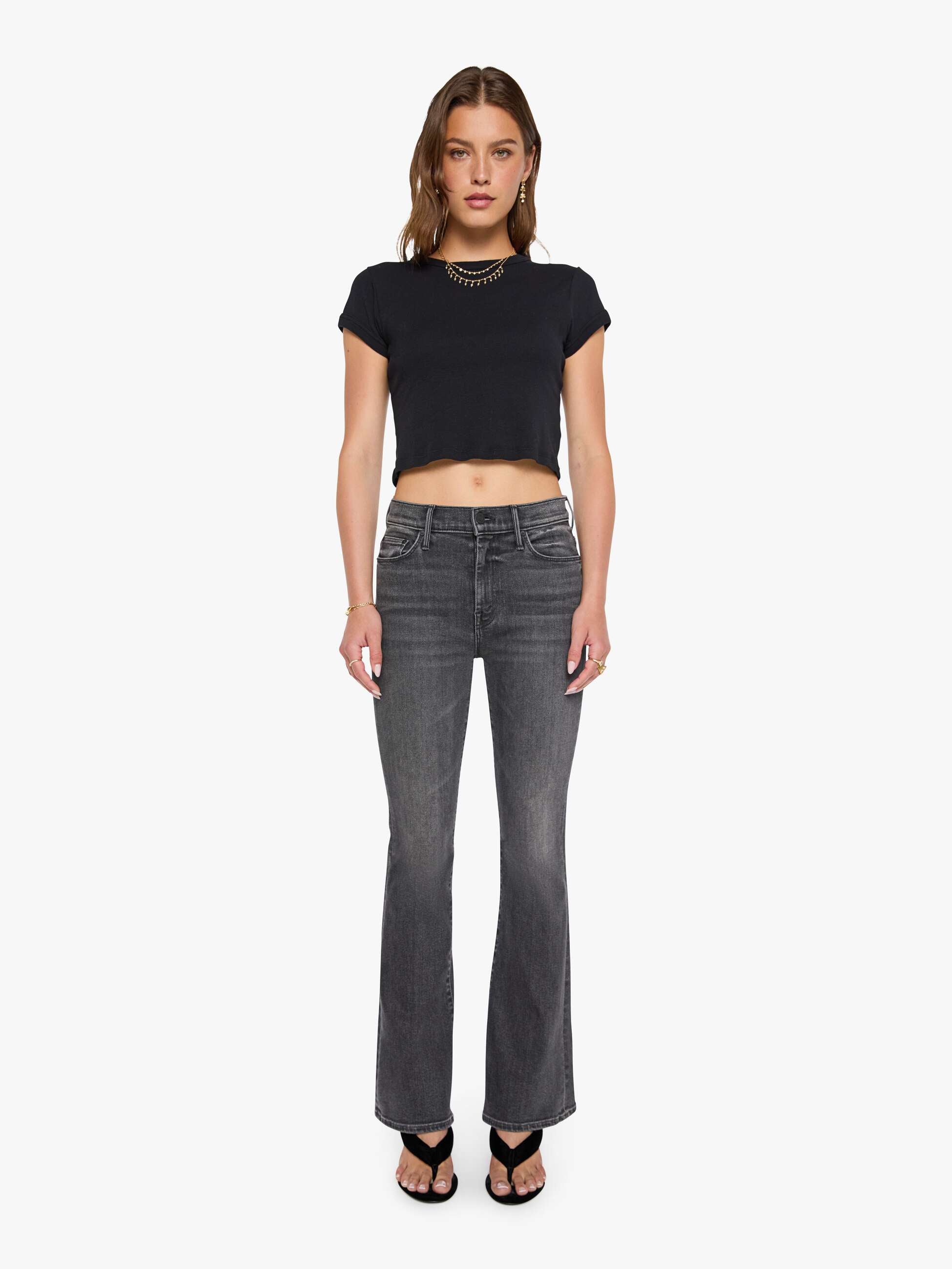 Mother The Weekender 1585-1611-CPH Flare-Jeans Schwarz Stretch