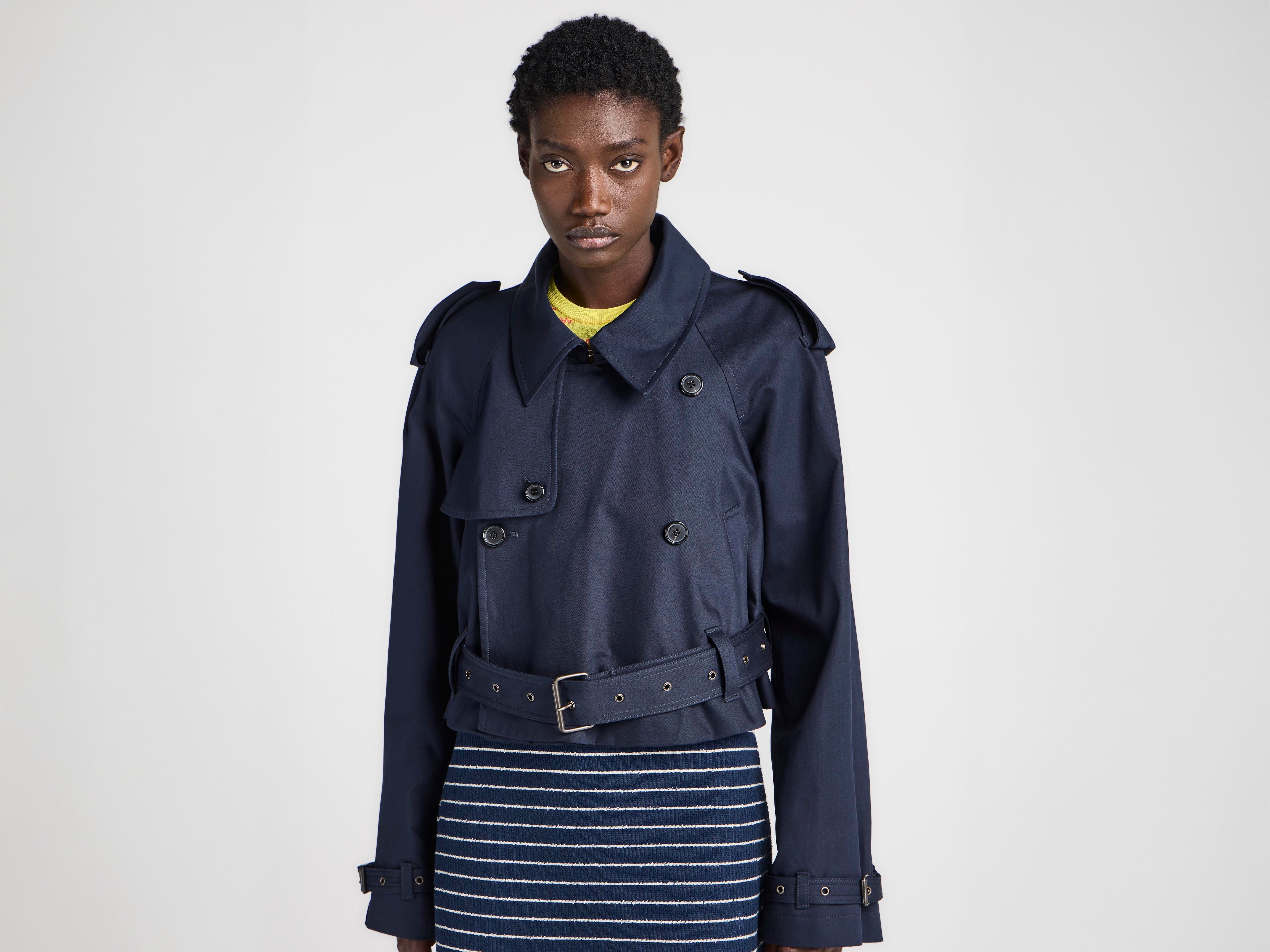 J.W.Anderson Cropped Trench Mantel Navy Baumwolle