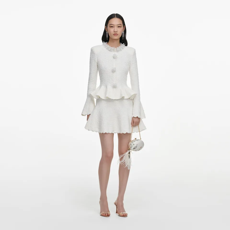 Self Portrait Dresses White Knit Minikleid Weiß Strick