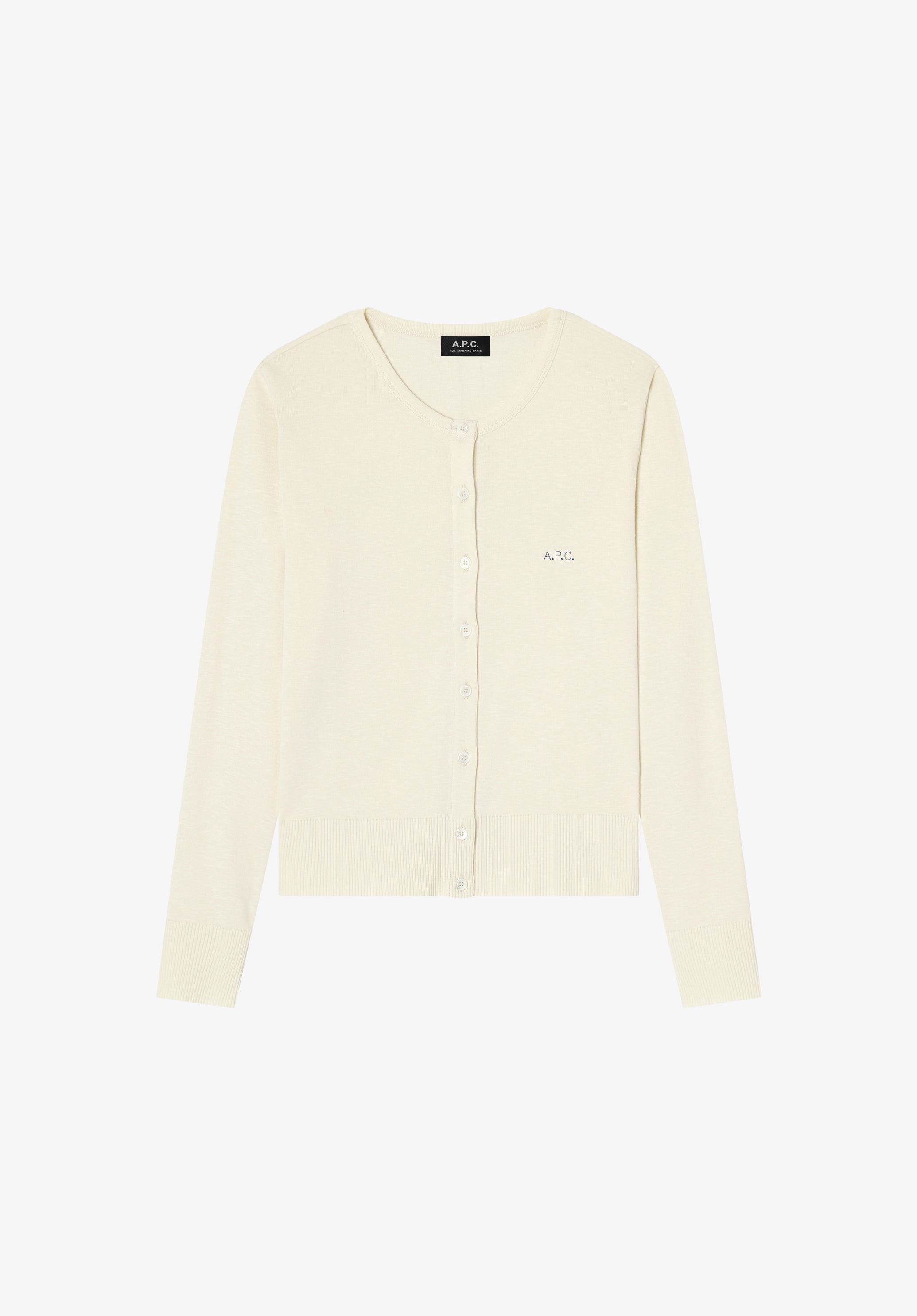 A.P.C. Cardigan Ecru Bio-Baumwolle Mikrologo