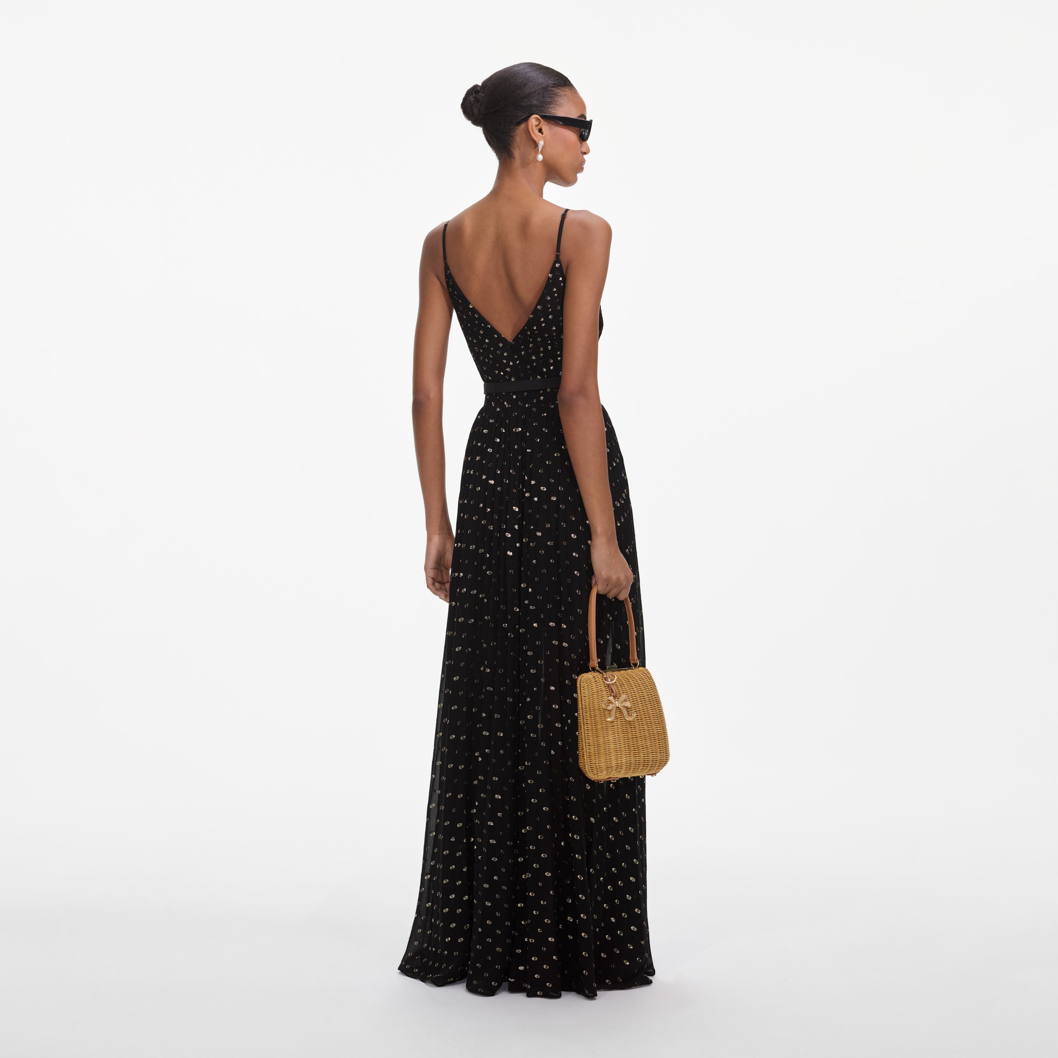 Self Portrait Dresses Black Gold Chiffon Maxikleid Schwarz UK 8