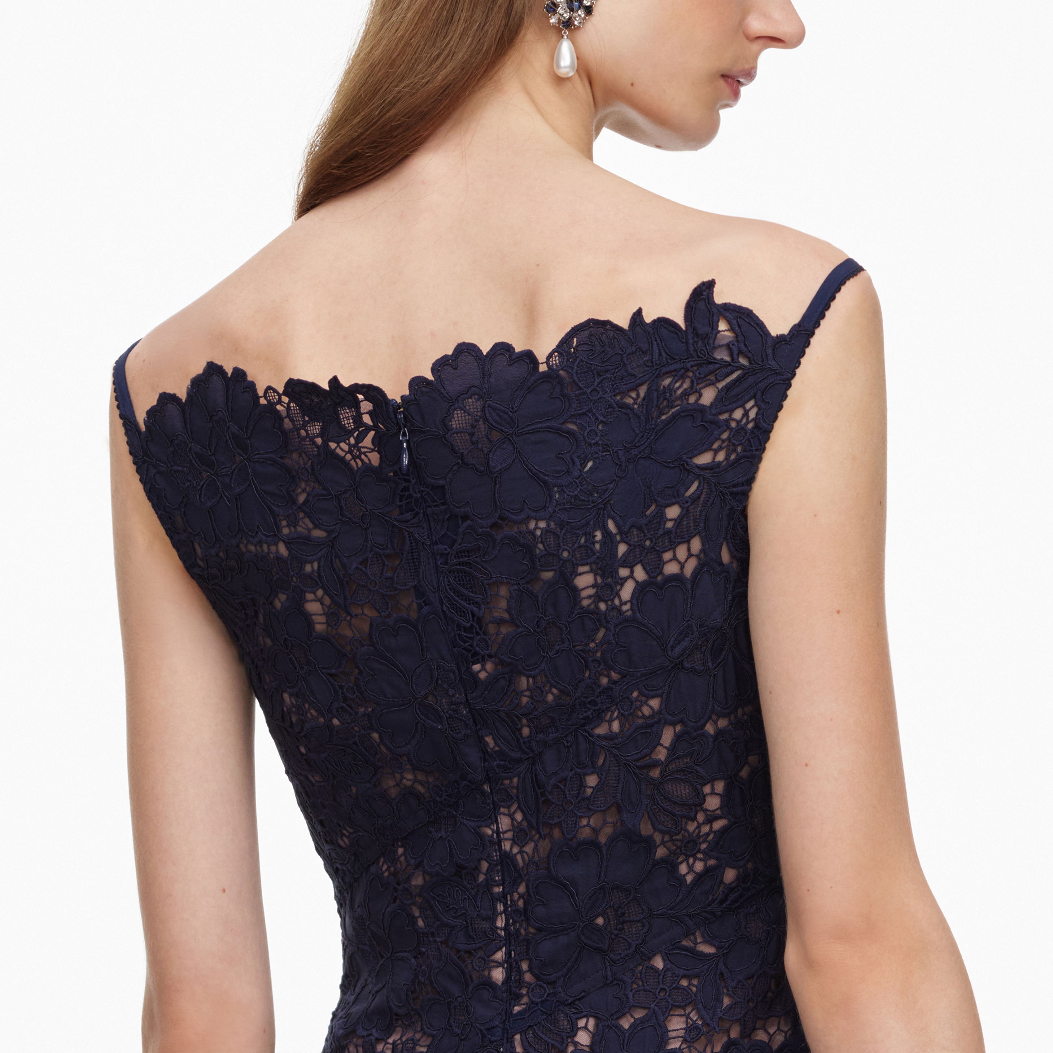Self Portrait Dresses Navy Spiral Spitze Midikleid Navy