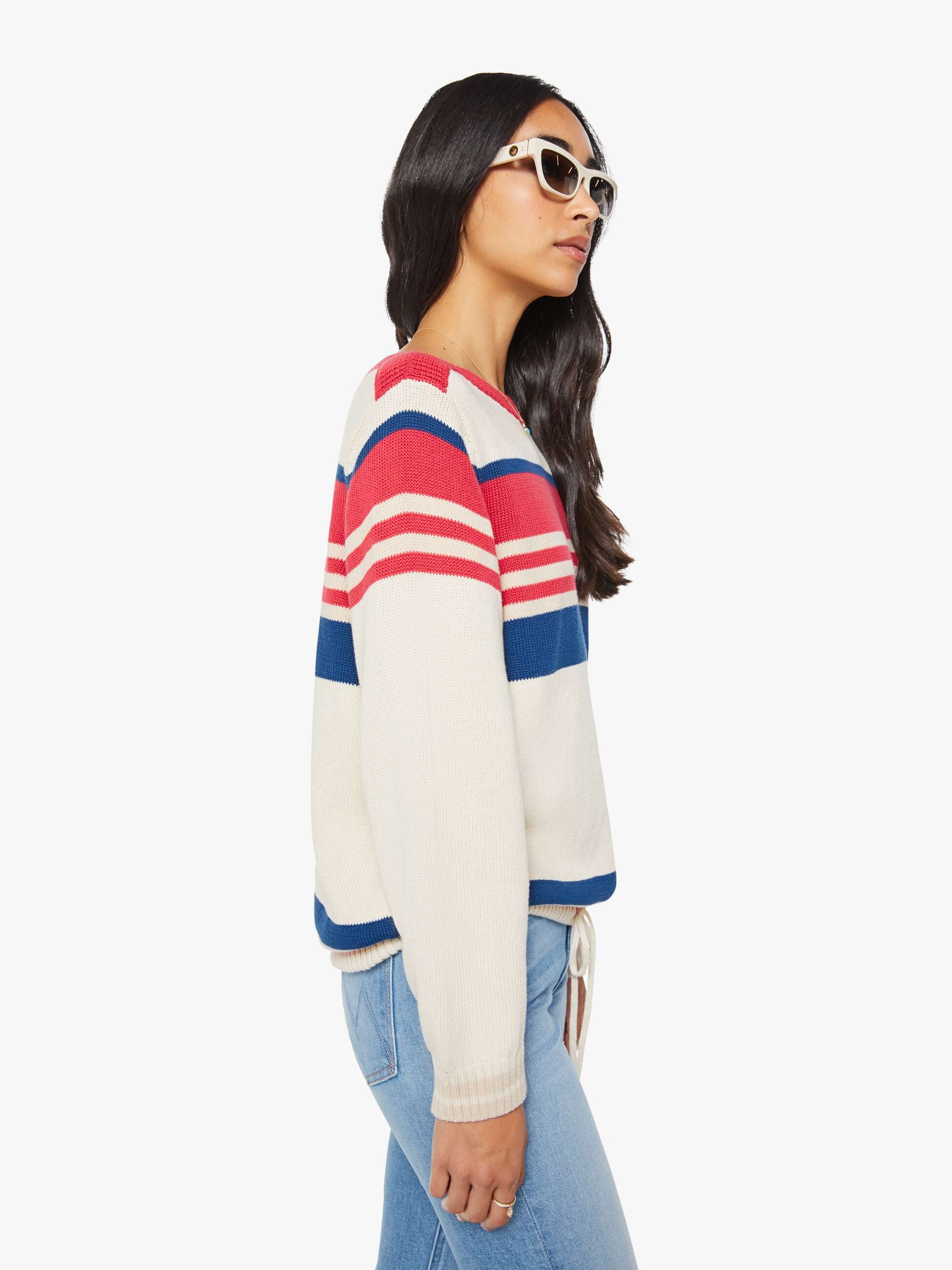 Mother The L/S Skipper Pullover Ivory Red Multi Stripe Baumwolle