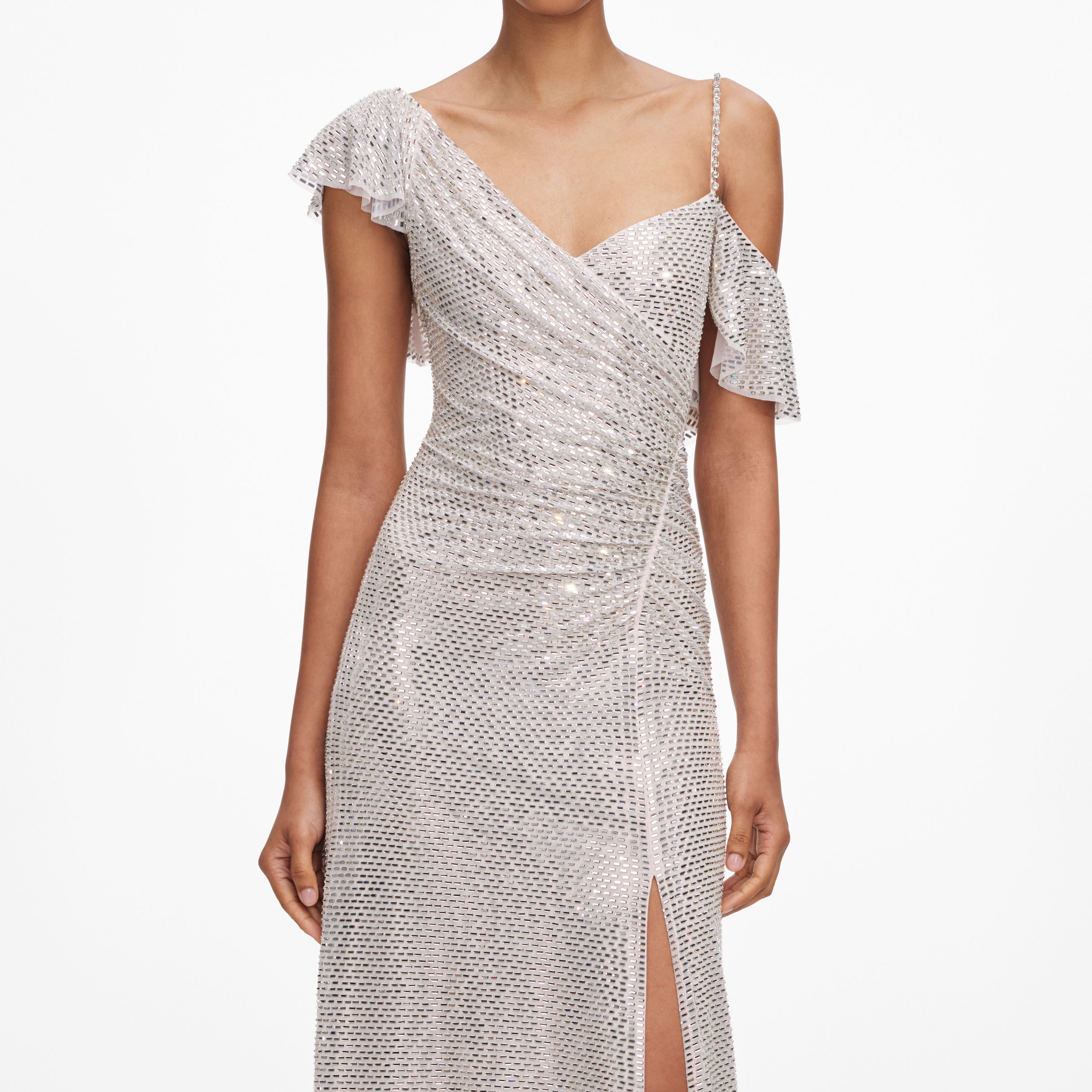 Self Portrait Champagne Rhinestone Ruffle Maxikleid champagne