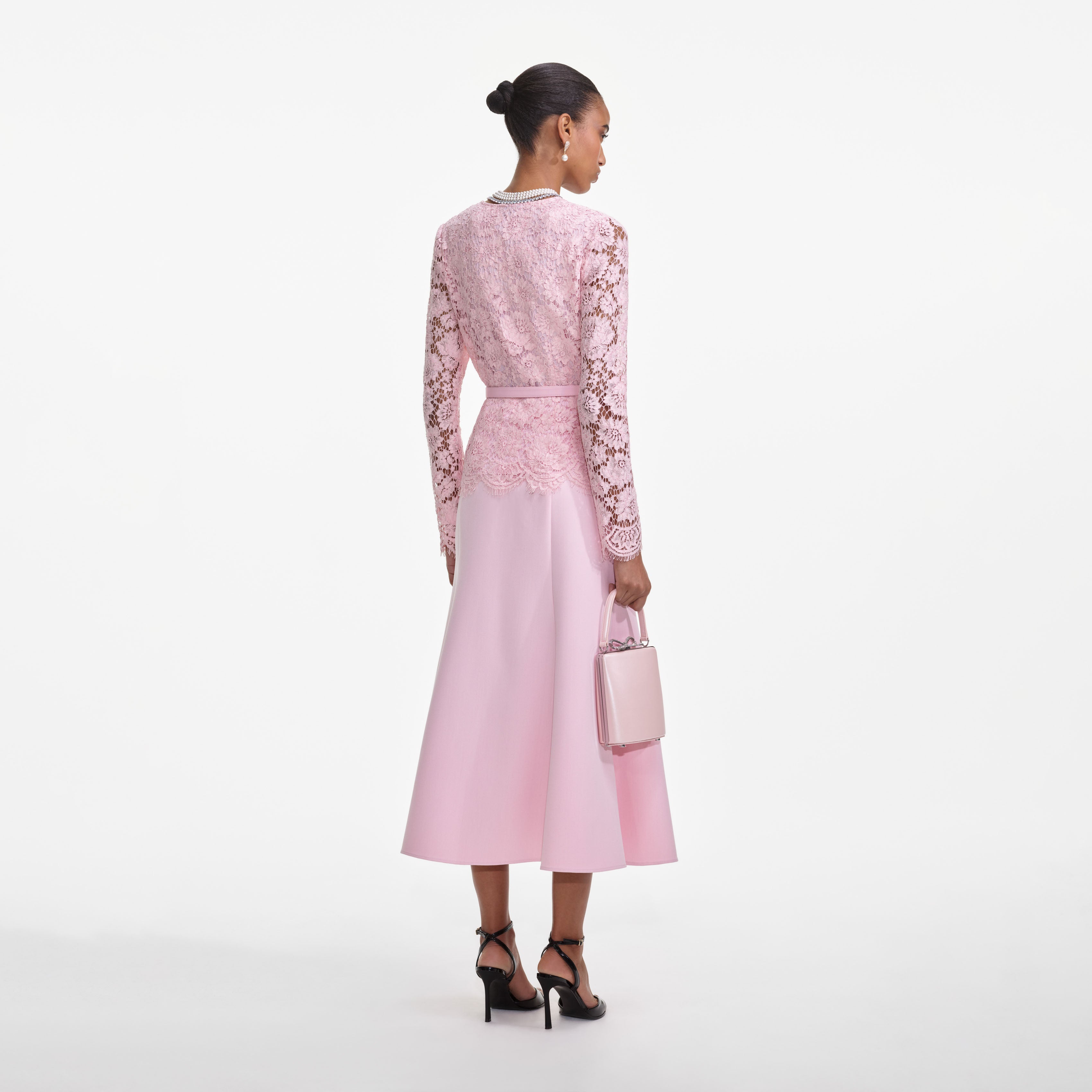 Self Portrait Pink Tailored Lace Midi Kleid Rosa Gürtel