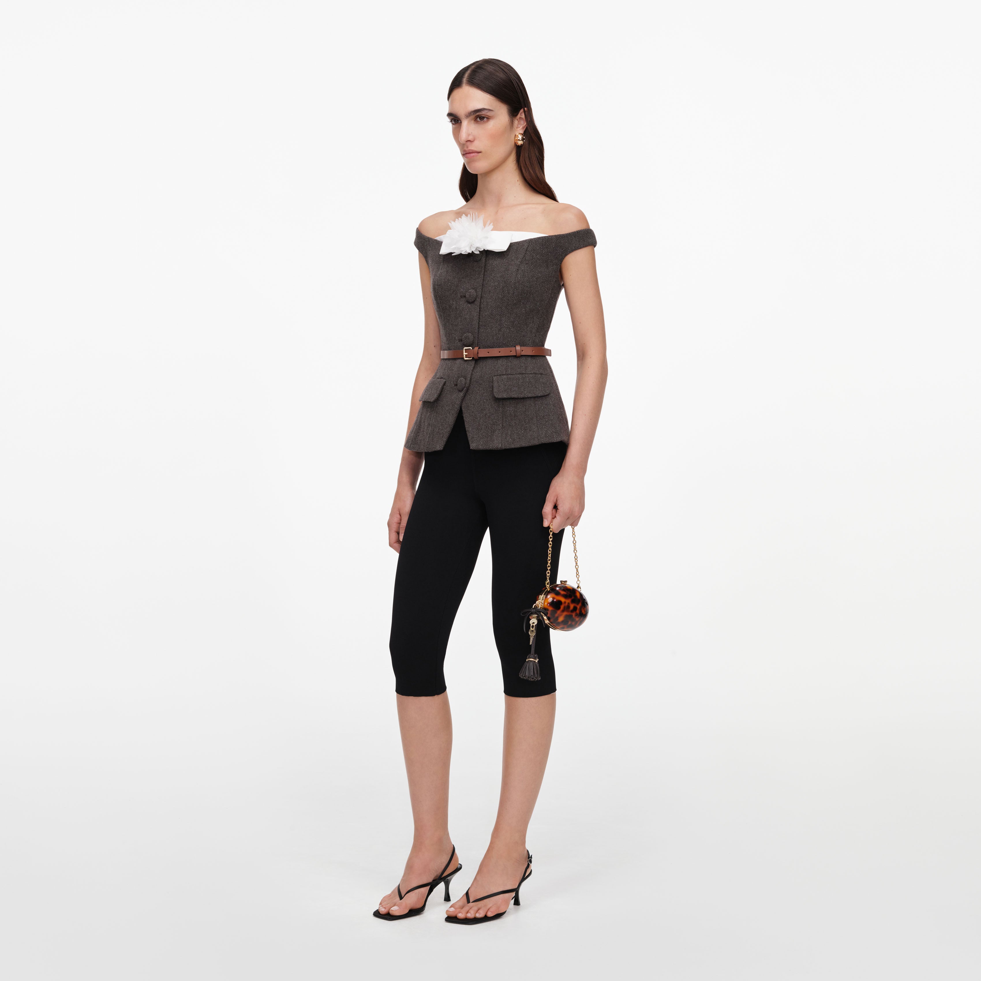 Self Portrait Brown Off Shoulder Top Braun Wolle