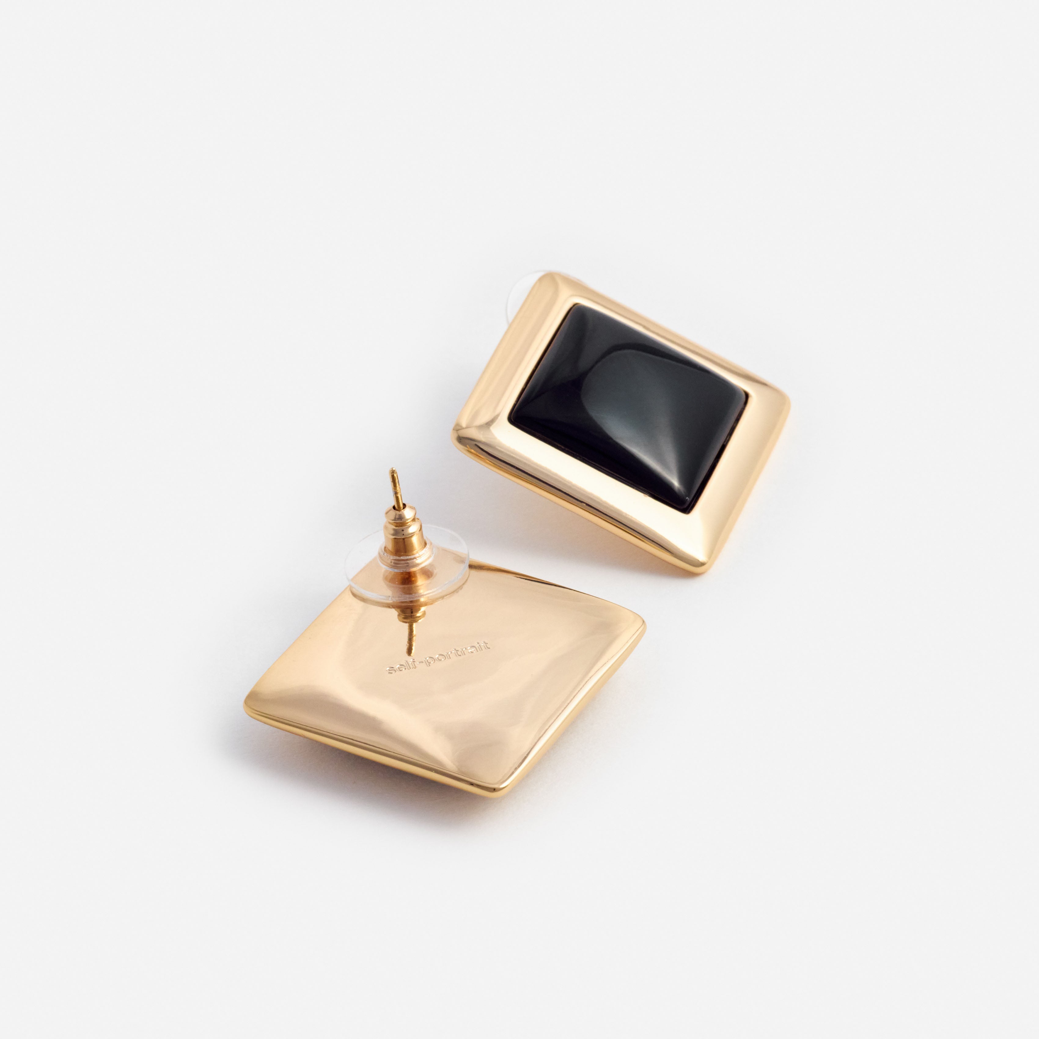 Self Portrait Black Enamel Gold Square Ohrringe Schwarz