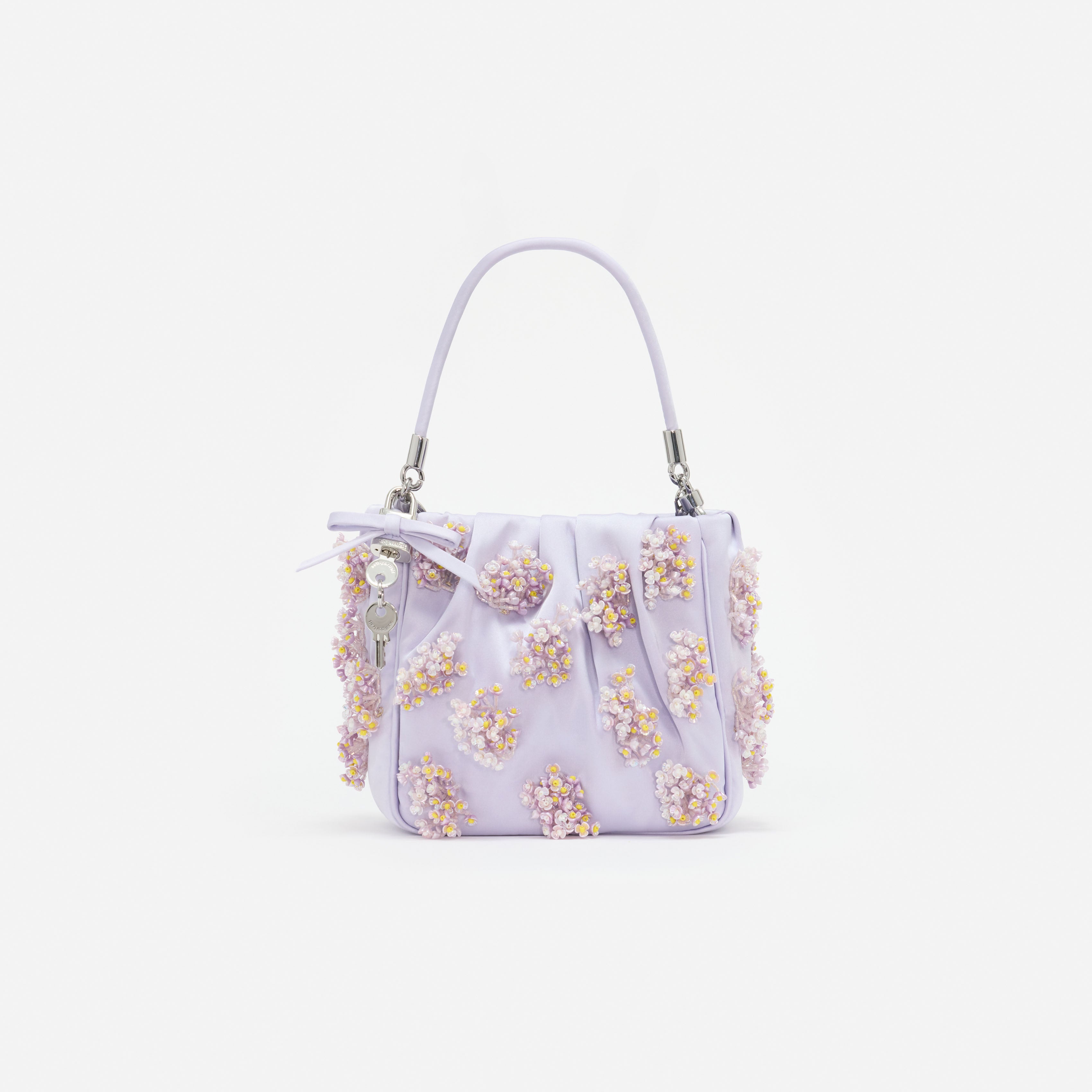 Self Portrait Lilac Satin Floral Beaded Tote Tasche Lila One Size