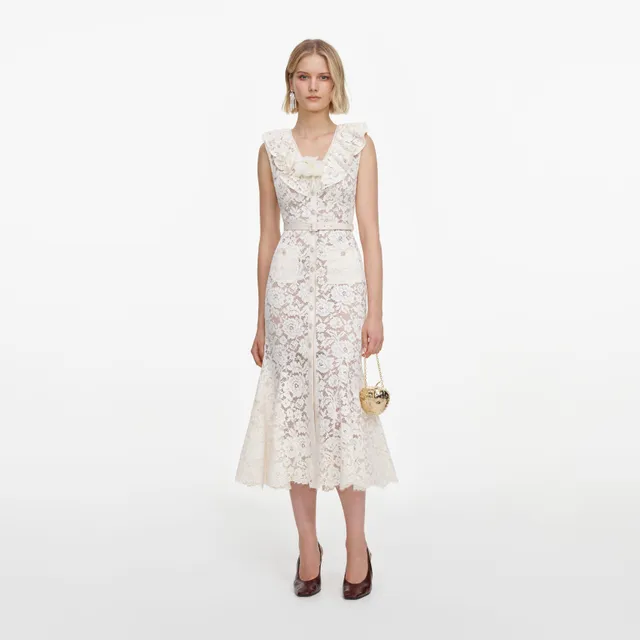 Self Portrait Dresses Cream Lace Flower Midi Kleid creme