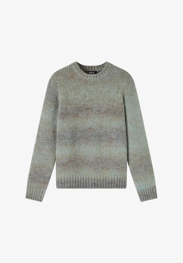 A.P.C. Khaki Pullover Streifen Wolle Rundhals L