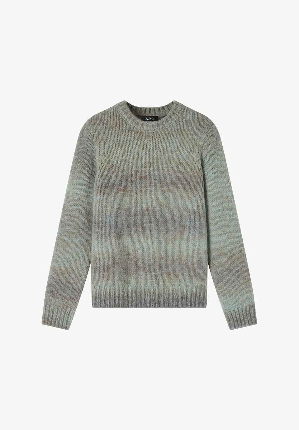 A.P.C. Khaki Pullover Streifen Wolle Rundhals L
