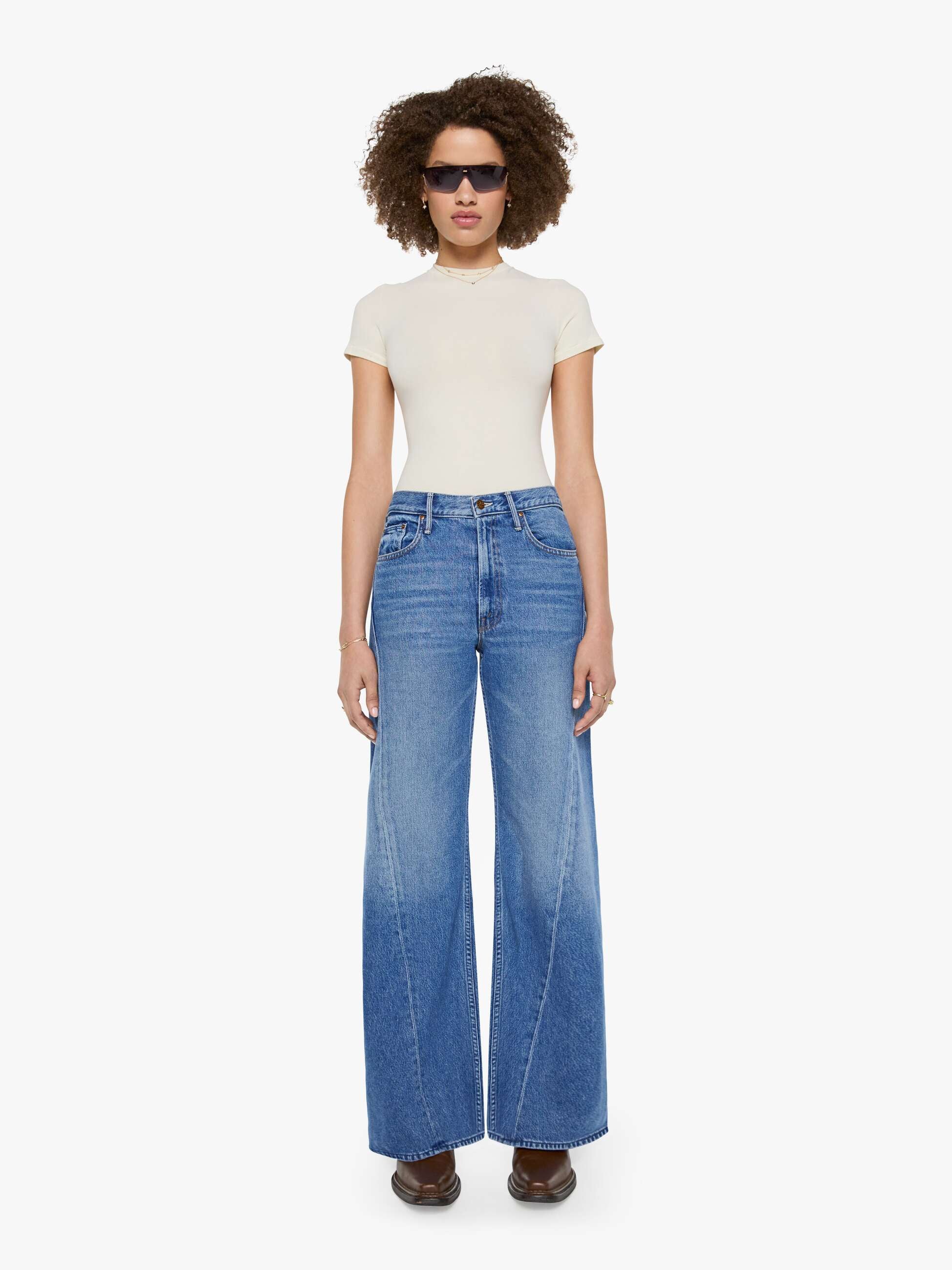 Mother The Lemon Twist Jeans Rolling In The Dough Wide Leg