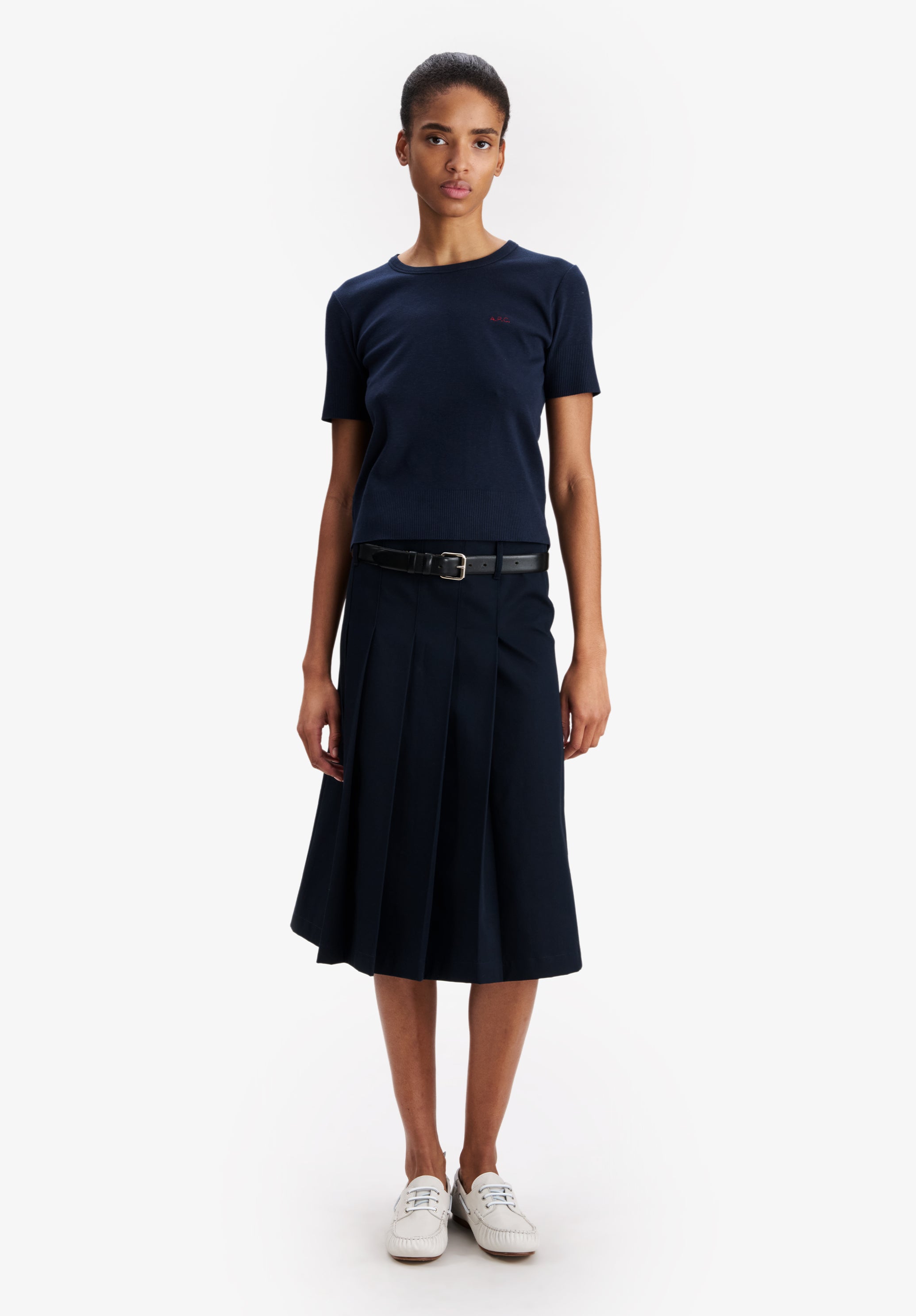 A.P.C. Plisseerock Größe 38 Marineblau Baumwolle