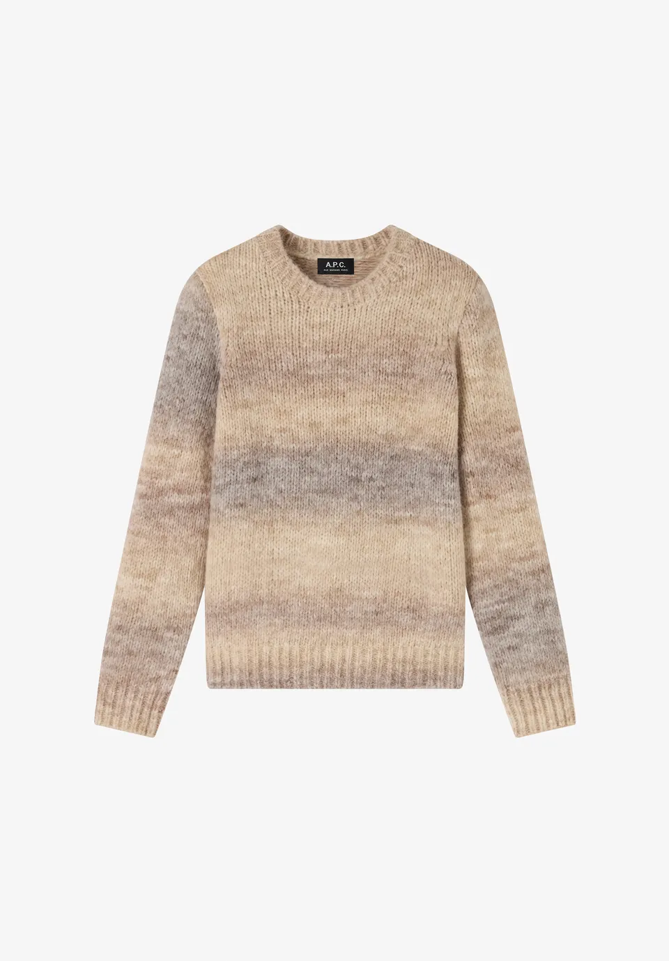 A.P.C. Pullover Beige Streifen Rundhals Weich Warm