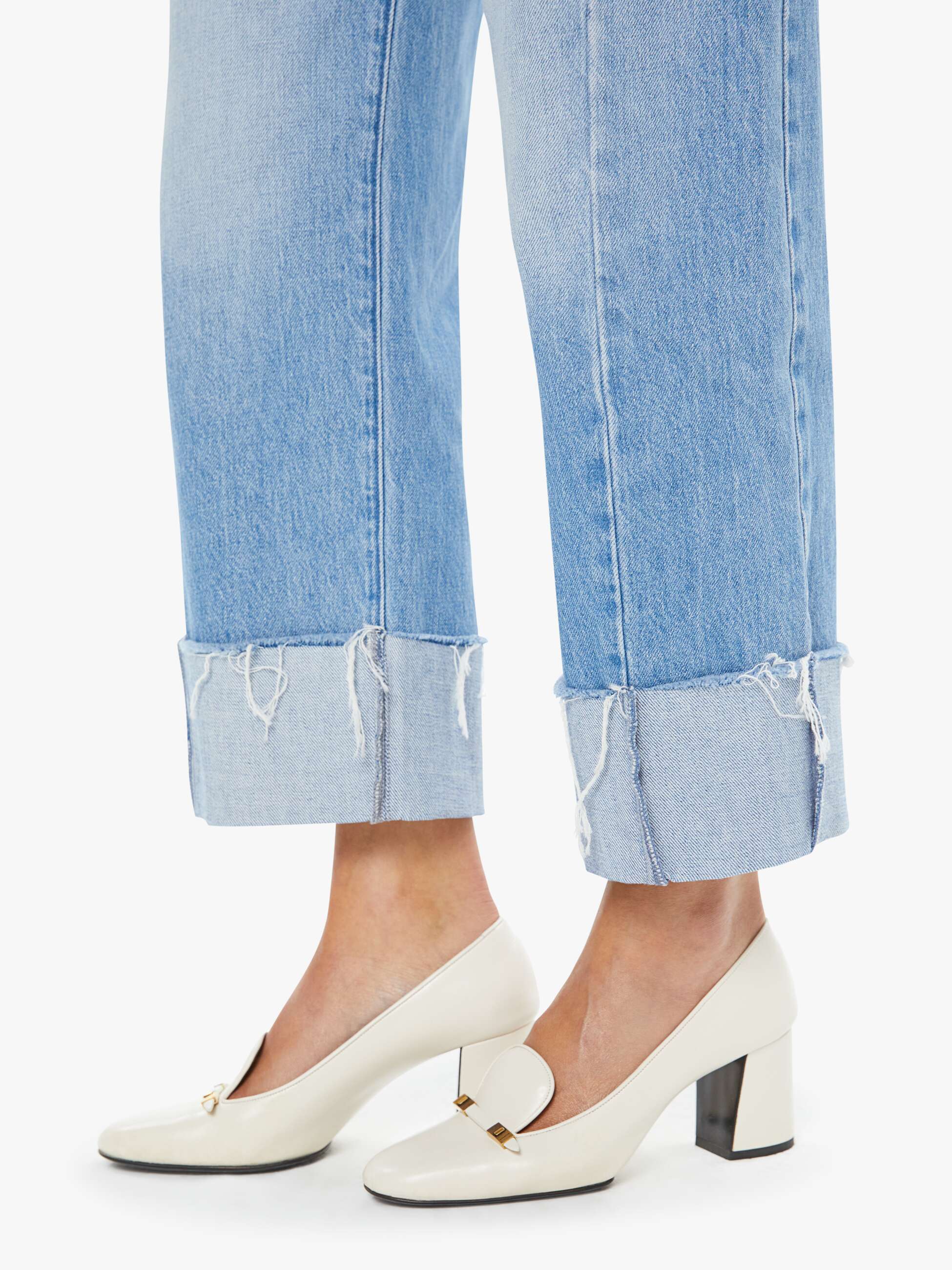 MOTHER Denim Half-Pipe Ankle Cuff Fray Jeans Last Bite Barrel