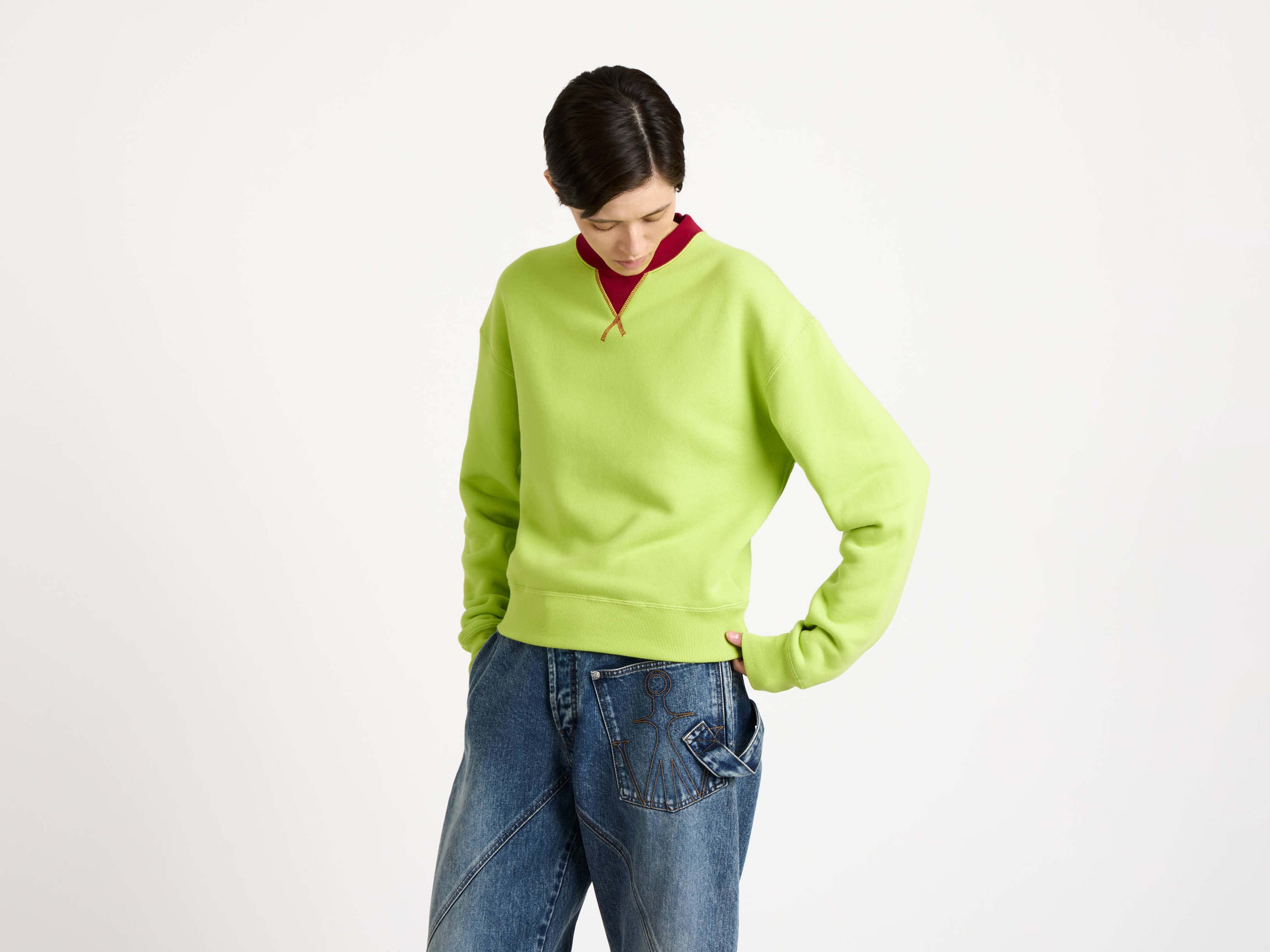 J.W.Anderson Contrast Collar Sweatshirt Lime Red Jersey