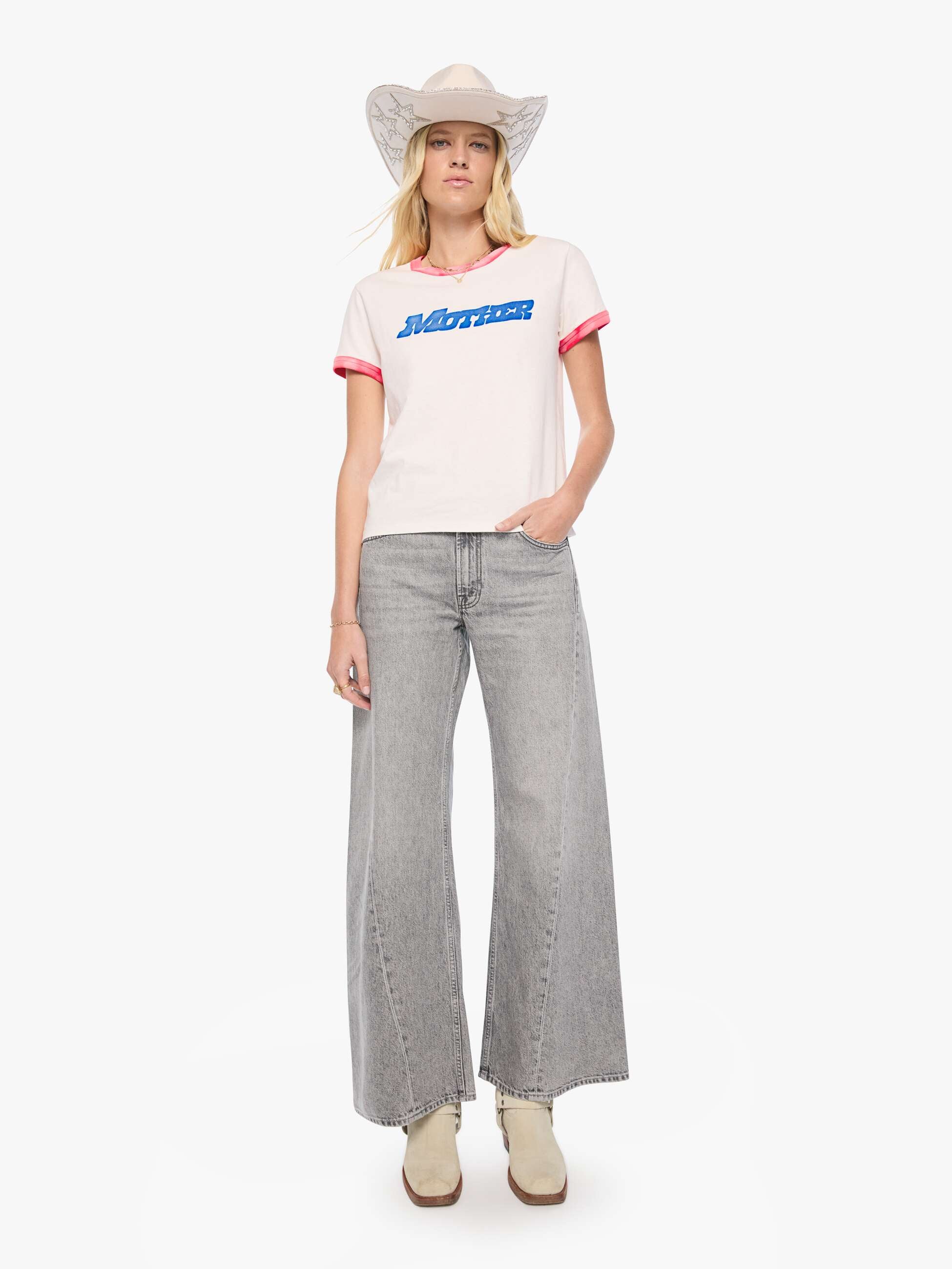 Mother The Lil Goodie Ringer T-Shirt MOTHER Flock Weiß