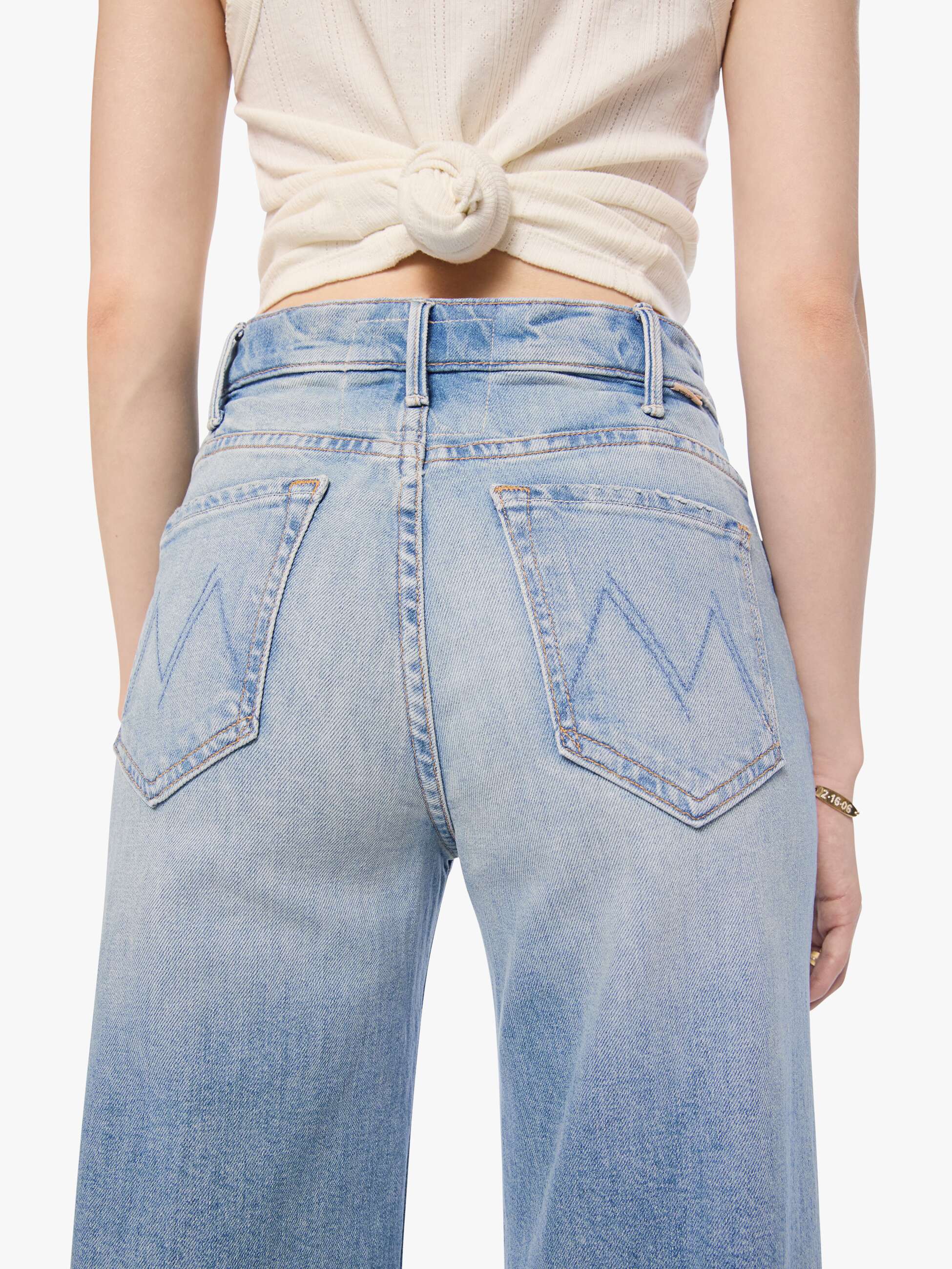 Mother Lil Hustler I Confess Petite Wide Leg Jeans Hellblau