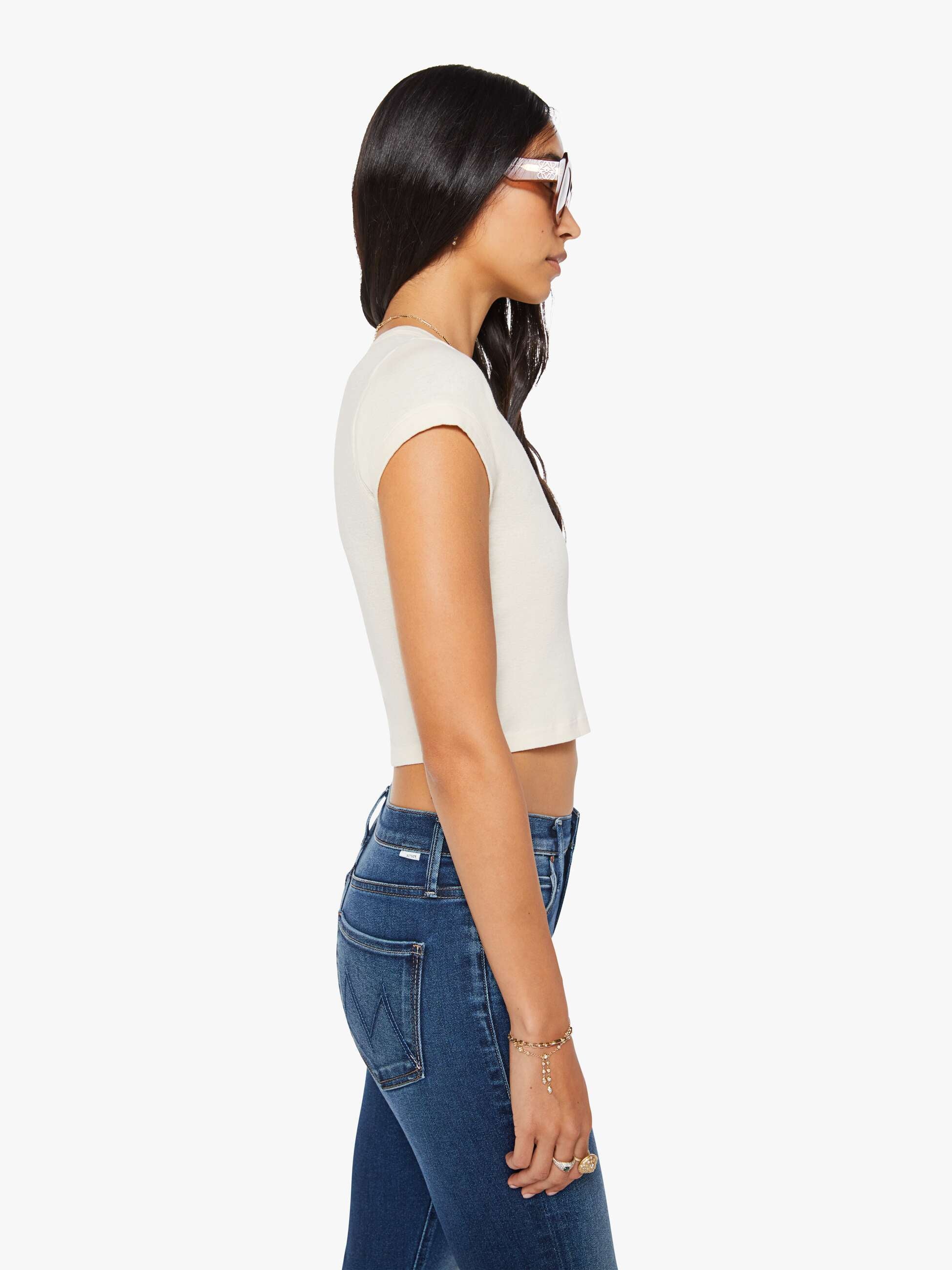 Mother Itty Bitty Ringer Crop Top Antique White kurz