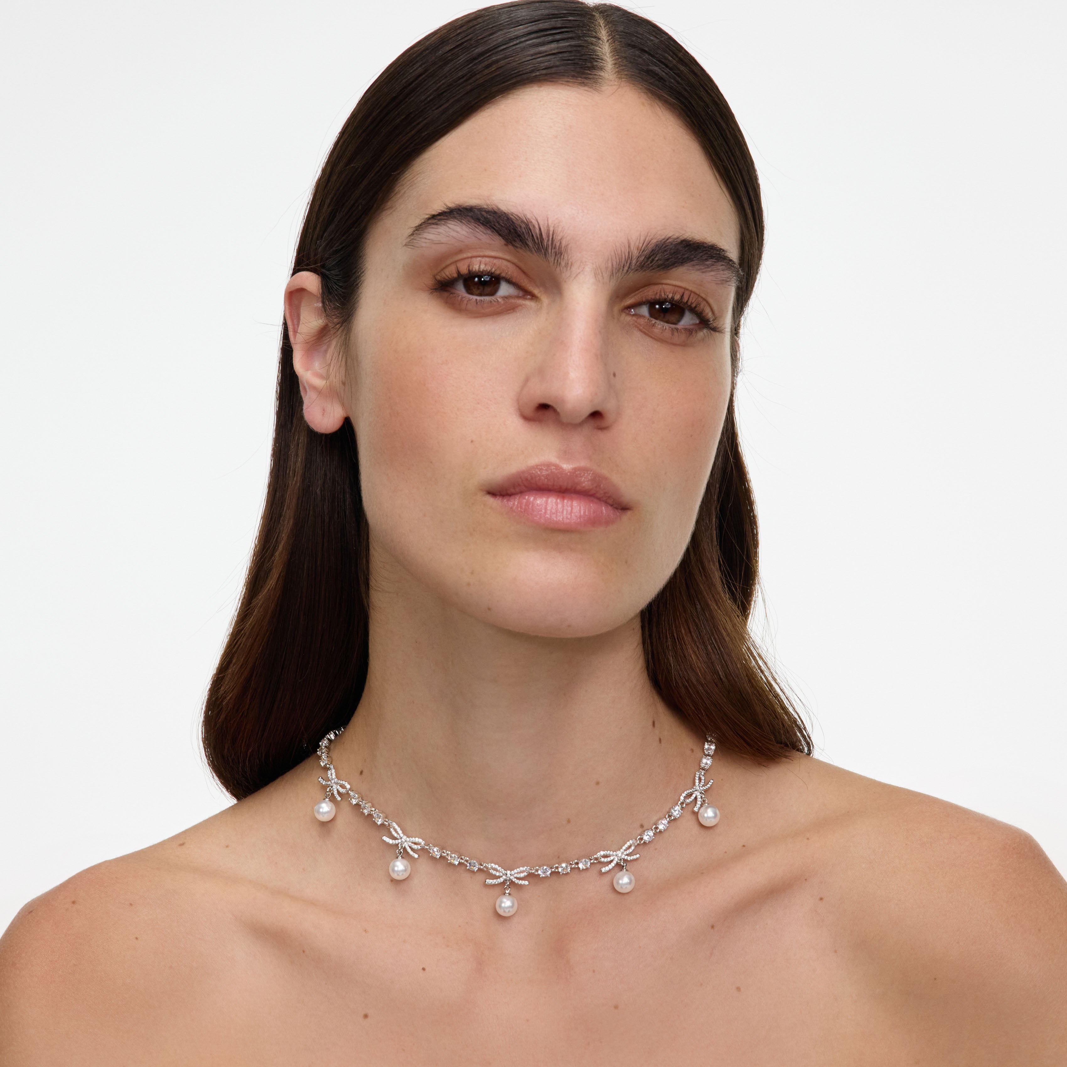 Self Portrait Crystal Bow Halskette Silber Perle