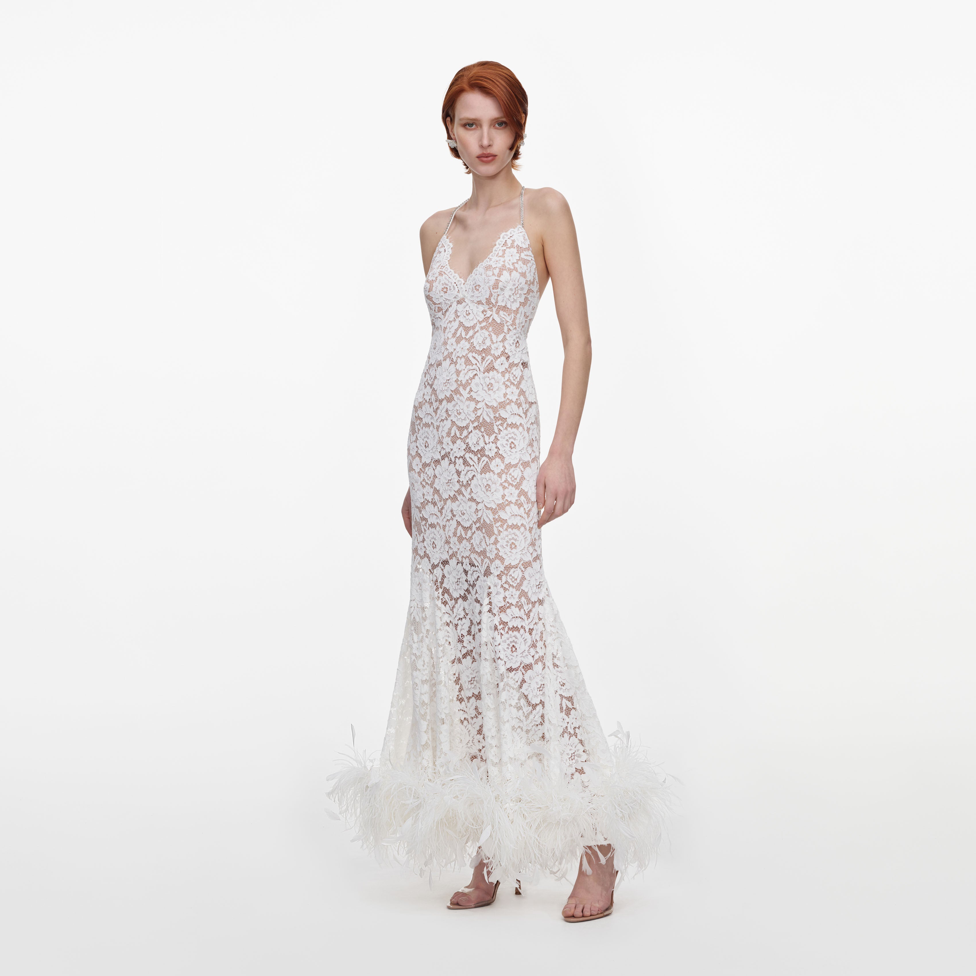 Self Portrait Dresses White Fine Lace Feather Maxikleid Weiß UK 6