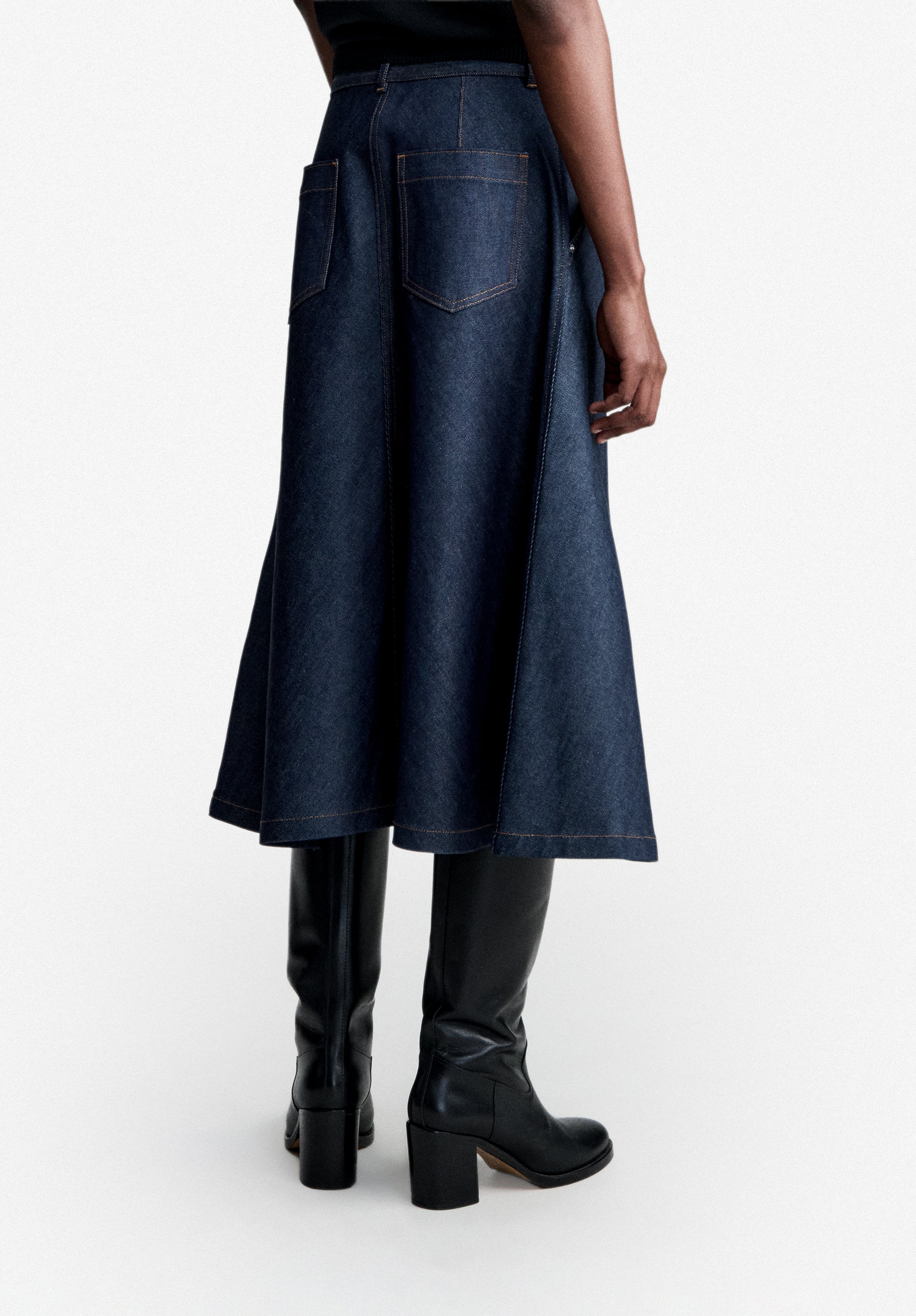 A.P.C. Rock indigoblau japanischer Denim wadenlang