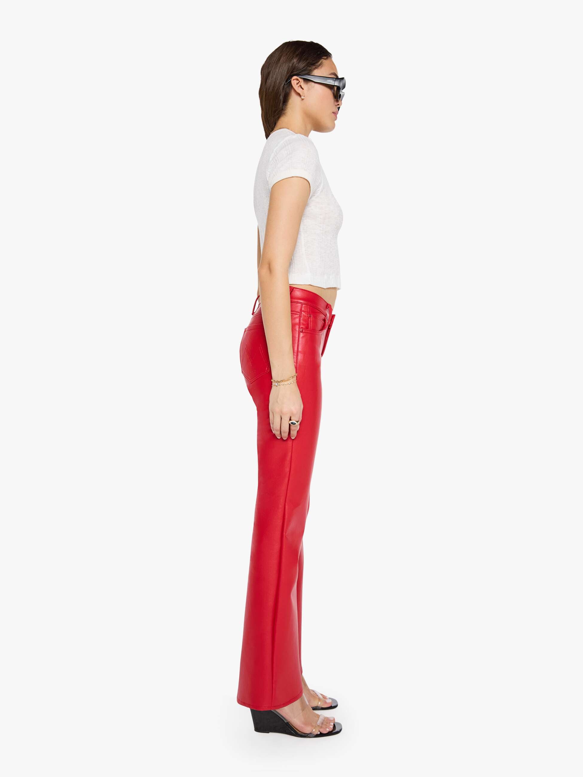 Mother The Jinx Sneak Hose Cherry Red Low Rise 32