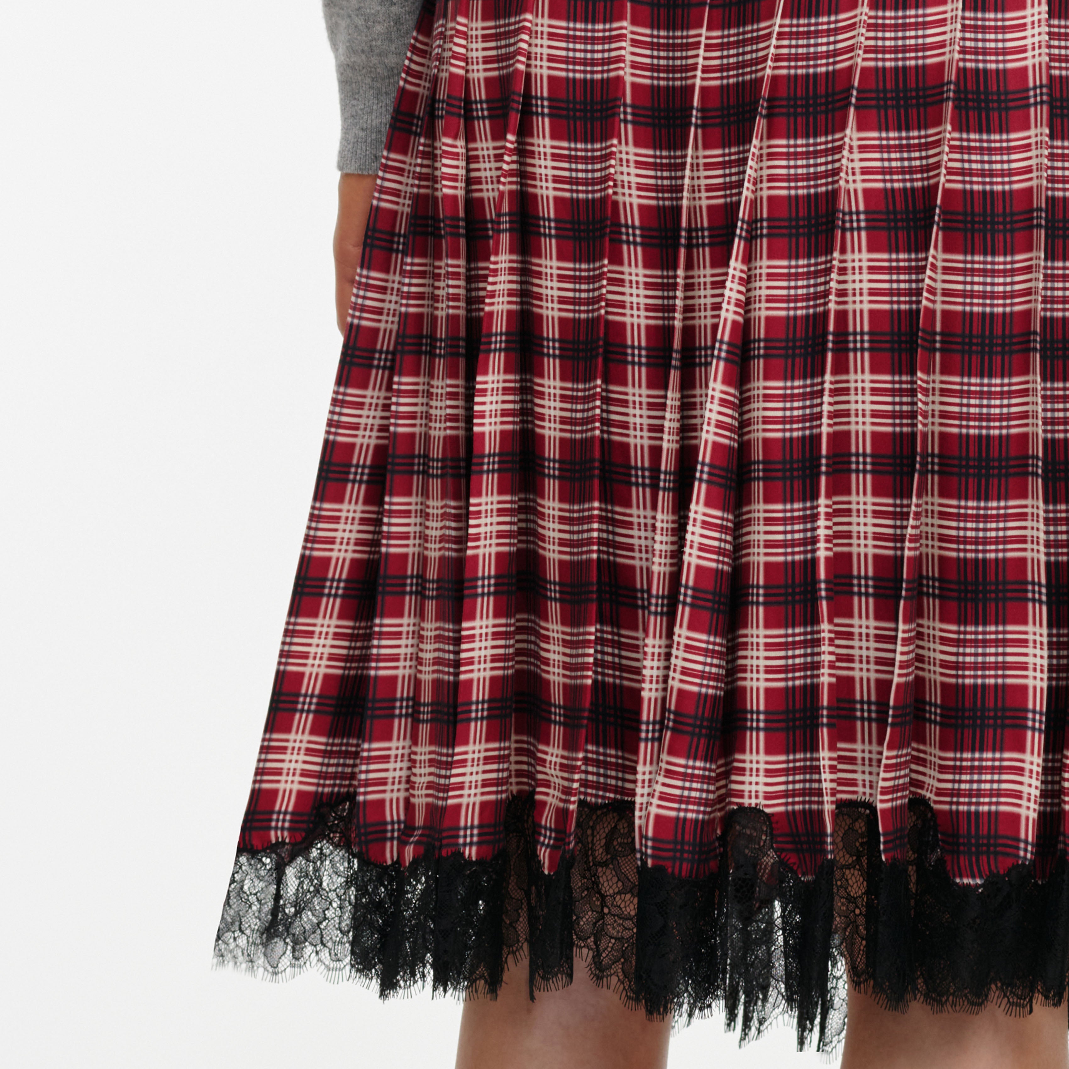 Self Portrait Check Chiffon Midi Rock Bordeaux Karo UK 8