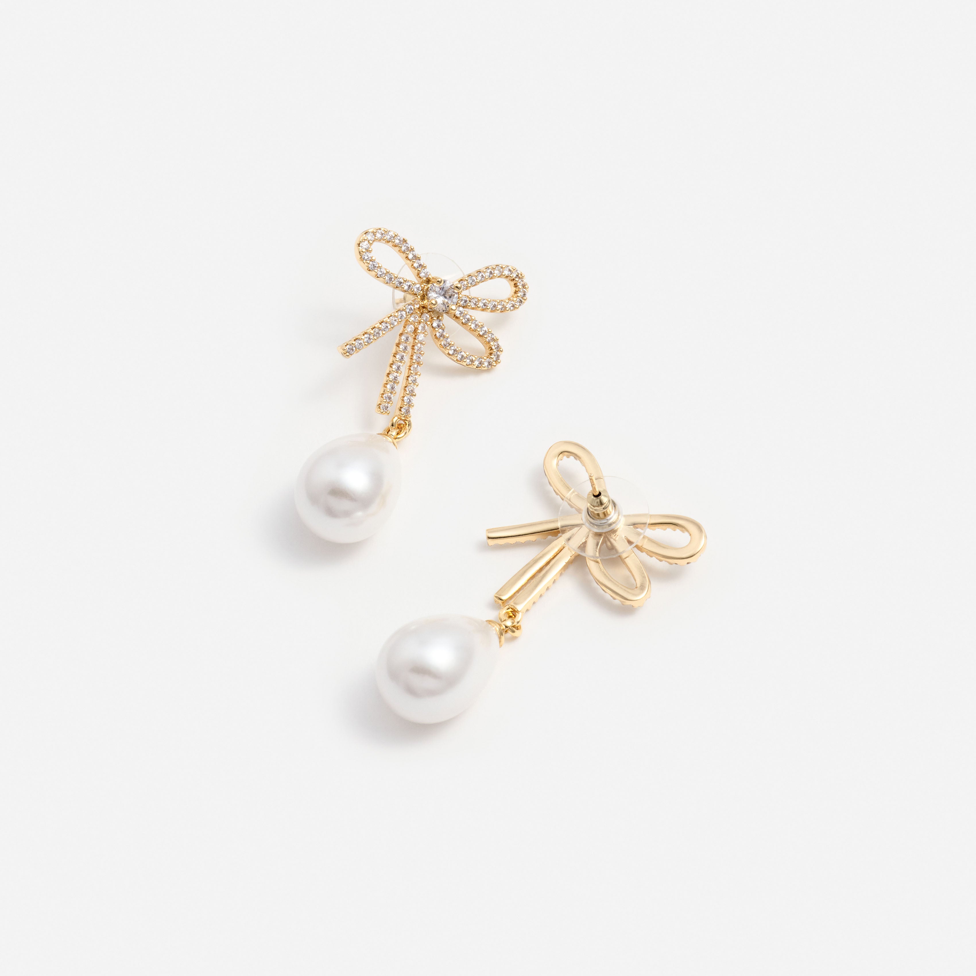 Self Portrait Bow Pearl Hängeohrringe Gold Kristall