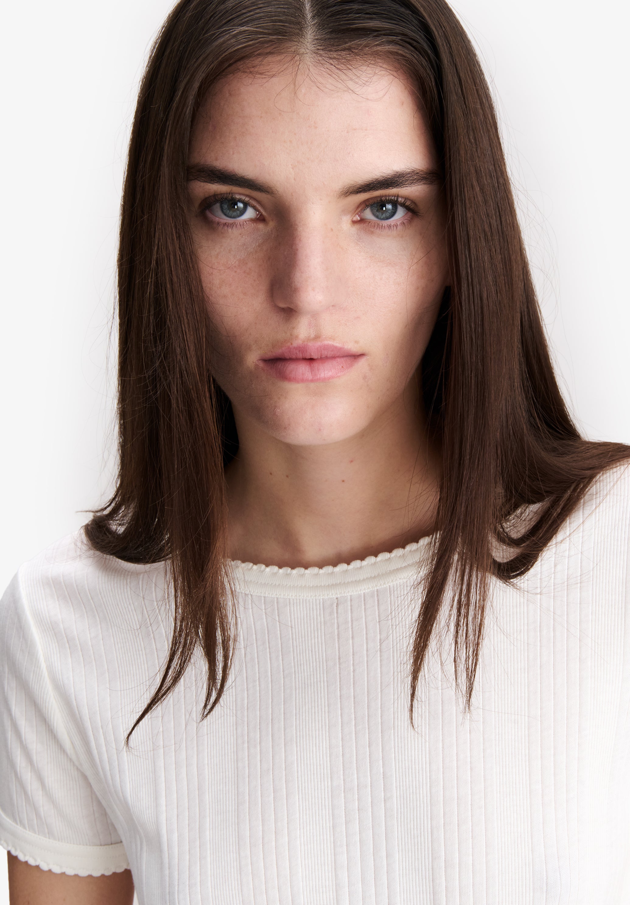 A.P.C. geripptes weisses T-Shirt Bio-Baumwolle