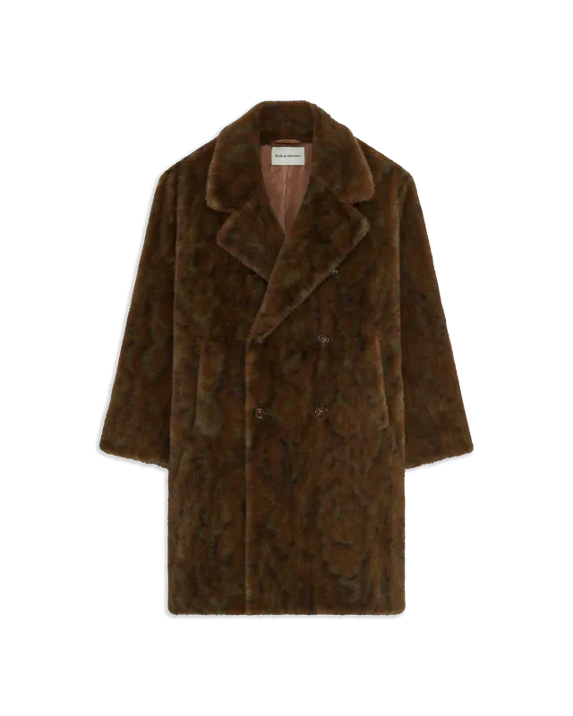 Drôle De Monsieur Faux Fur Double Breasted Coat Mantel Khaki