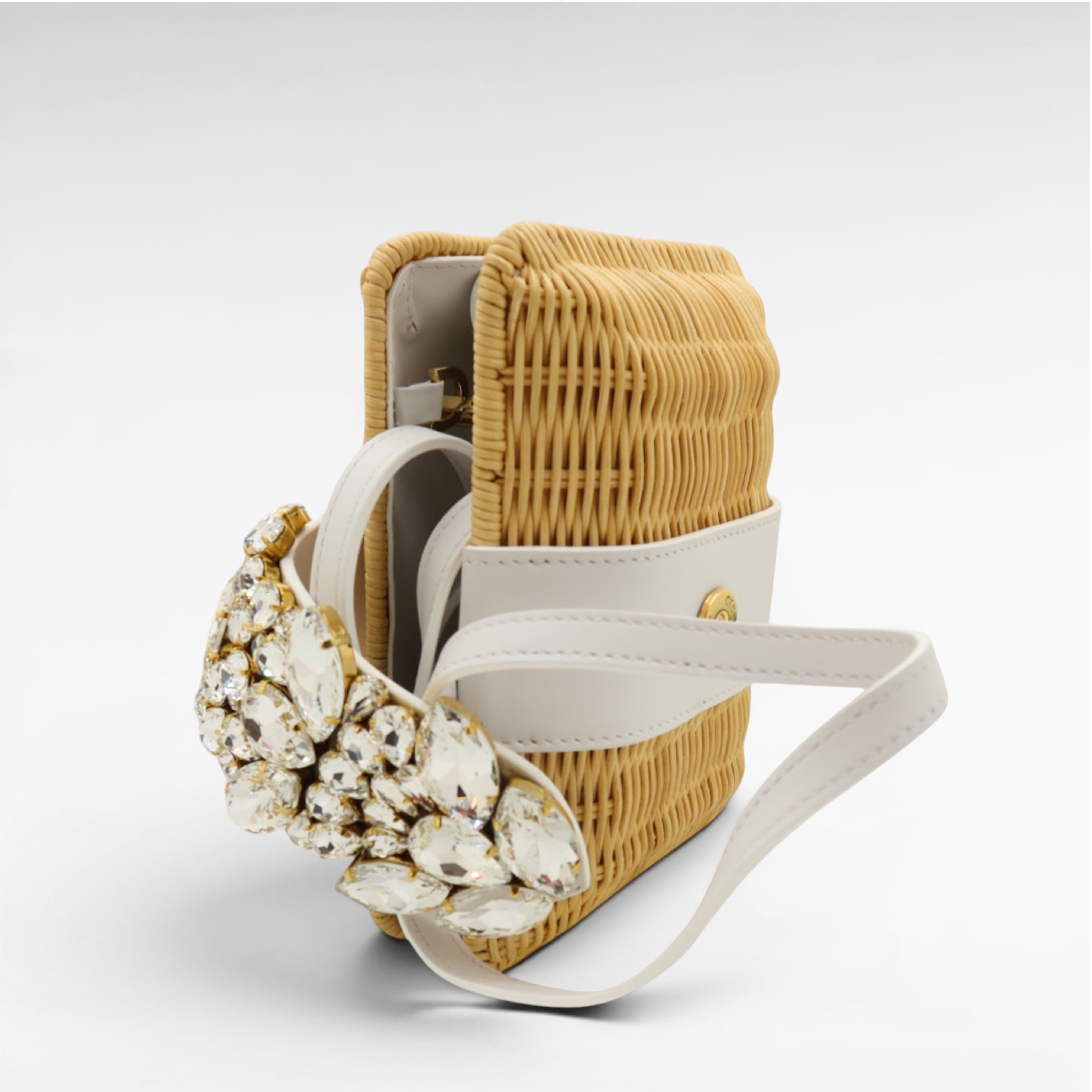 Gedebe Capri Tasche Rattan Leder Steine 21 cm