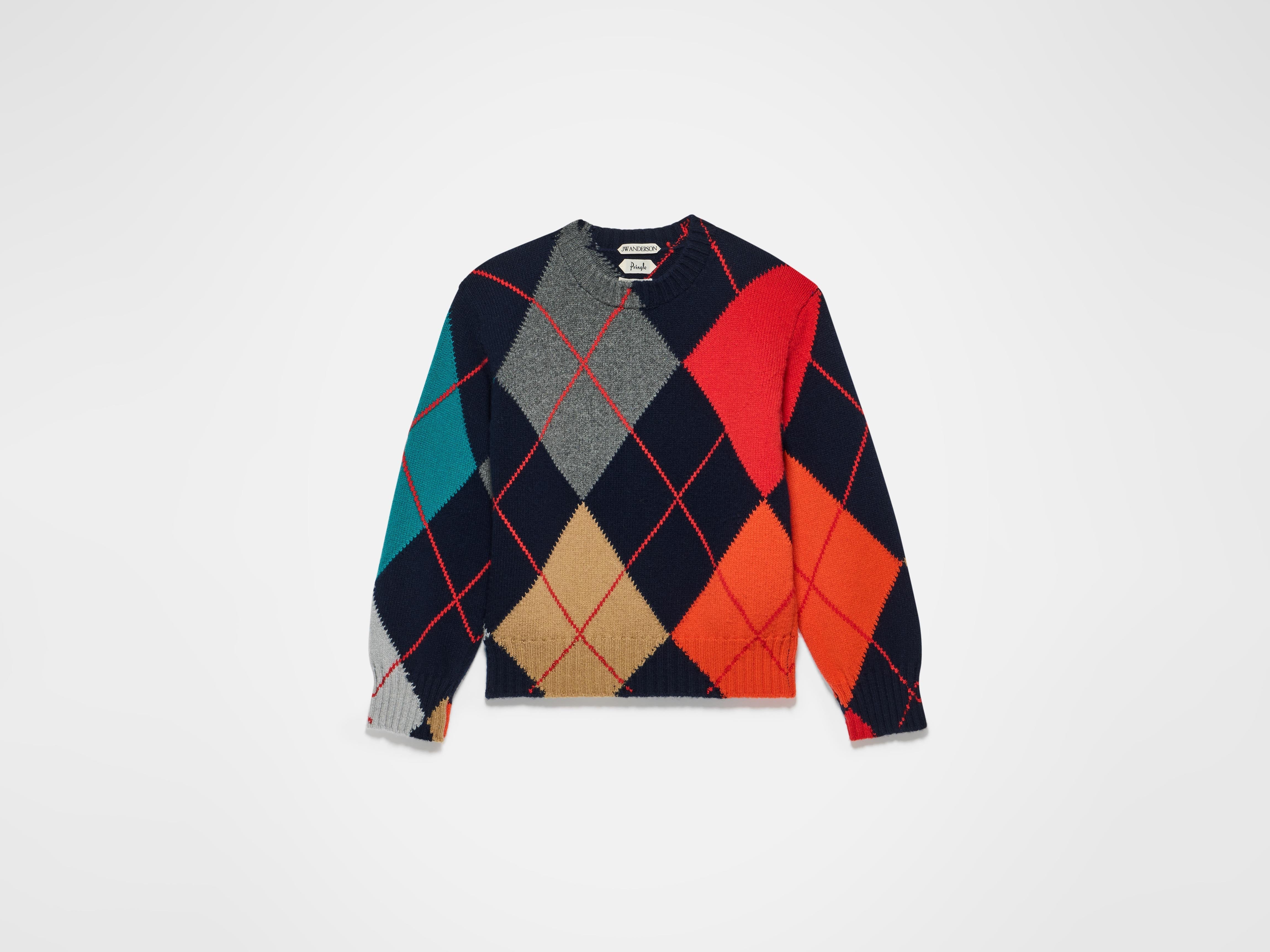 J.W.Anderson Knitwear Argyle Pullover Navy Wolle Cropped