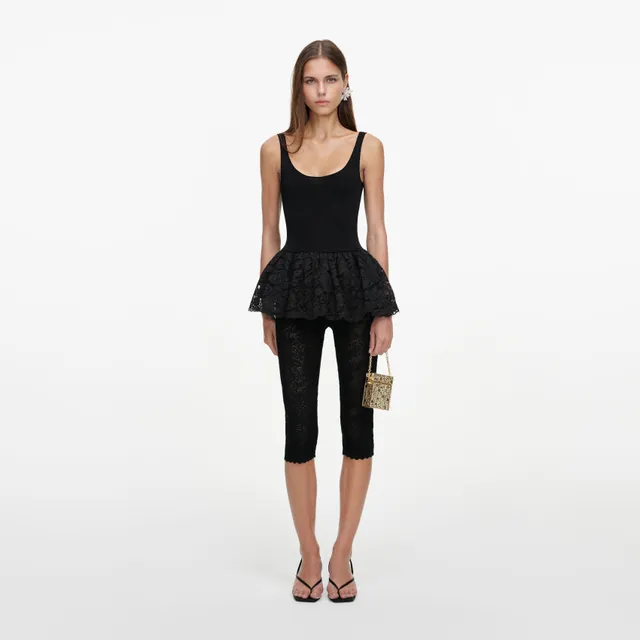 Self Portrait Black Peplum Strick Top Schwarz Viskose S