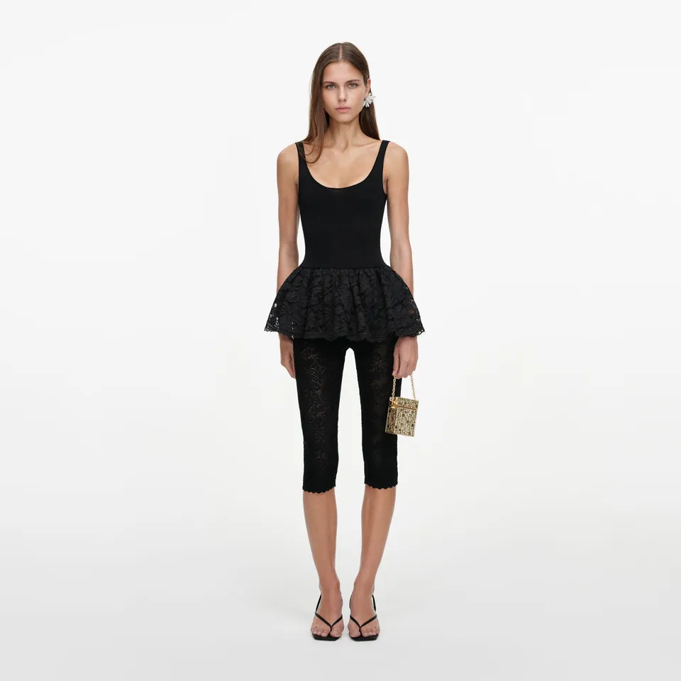 Self Portrait Black Peplum Strick Top Schwarz Viskose S