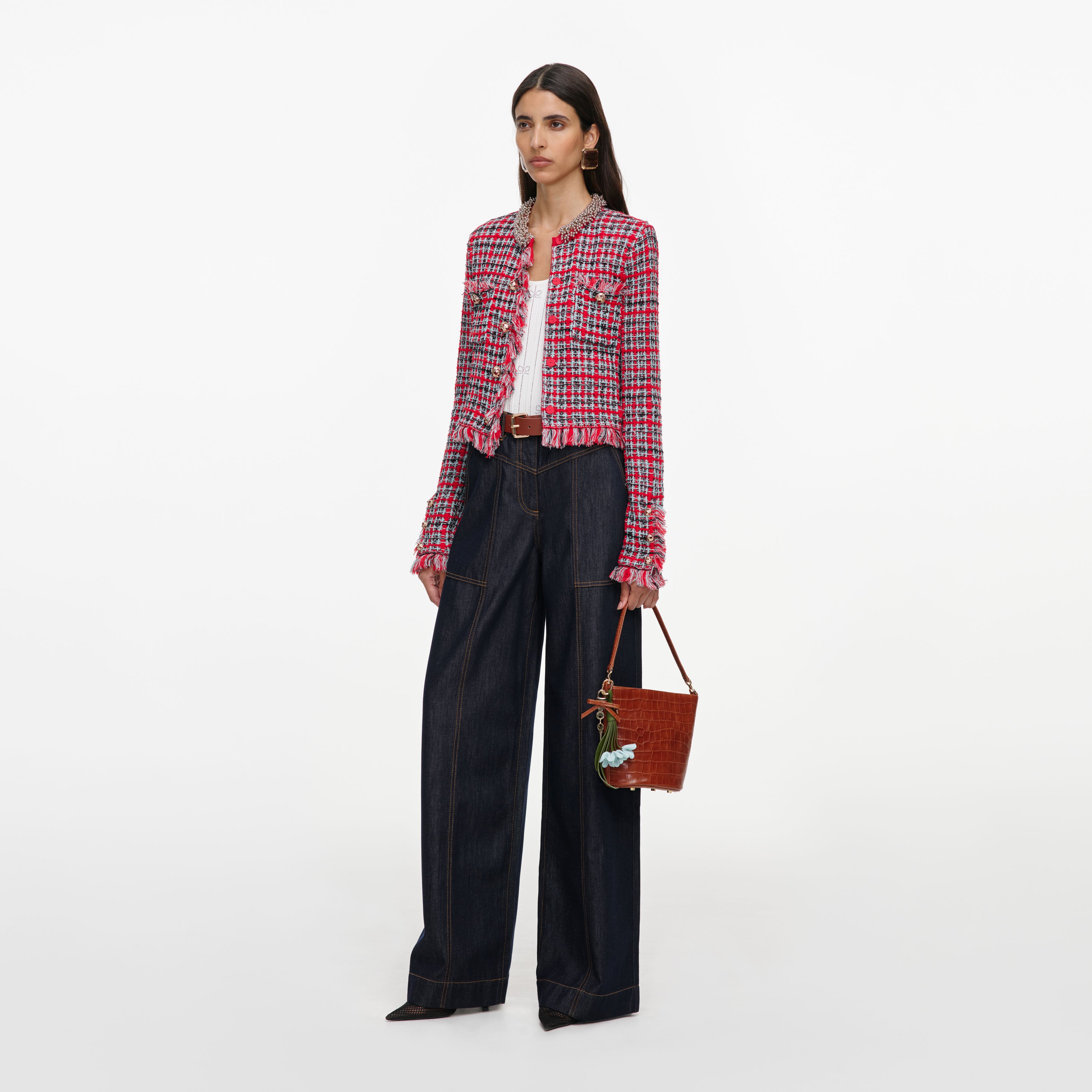 Self Portrait Indigo Denim Straight Leg Jeans Blau